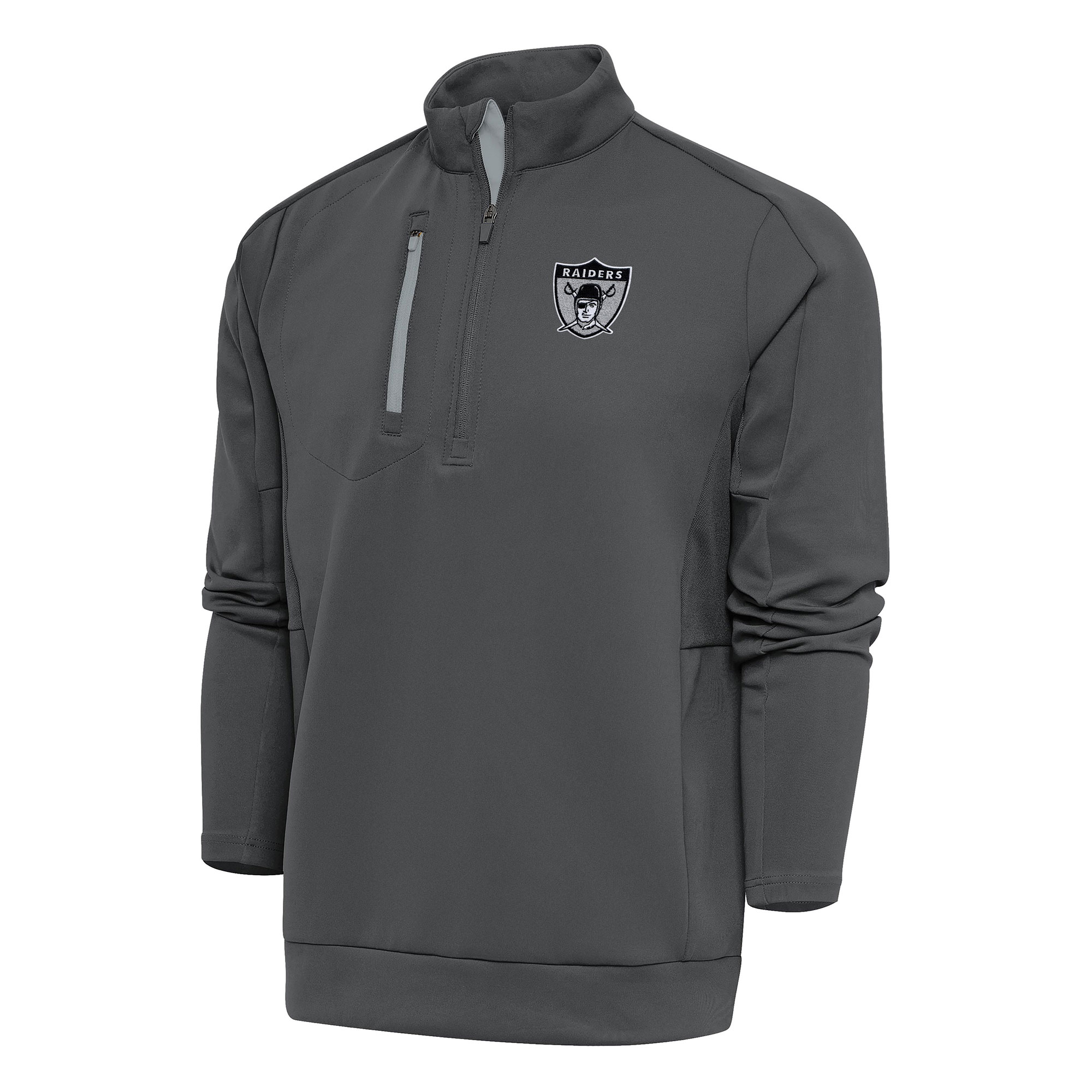 Men's Antigua Charcoal Las Vegas Raiders Team Logo Throwback Generation Quarter-Zip Pullover Top