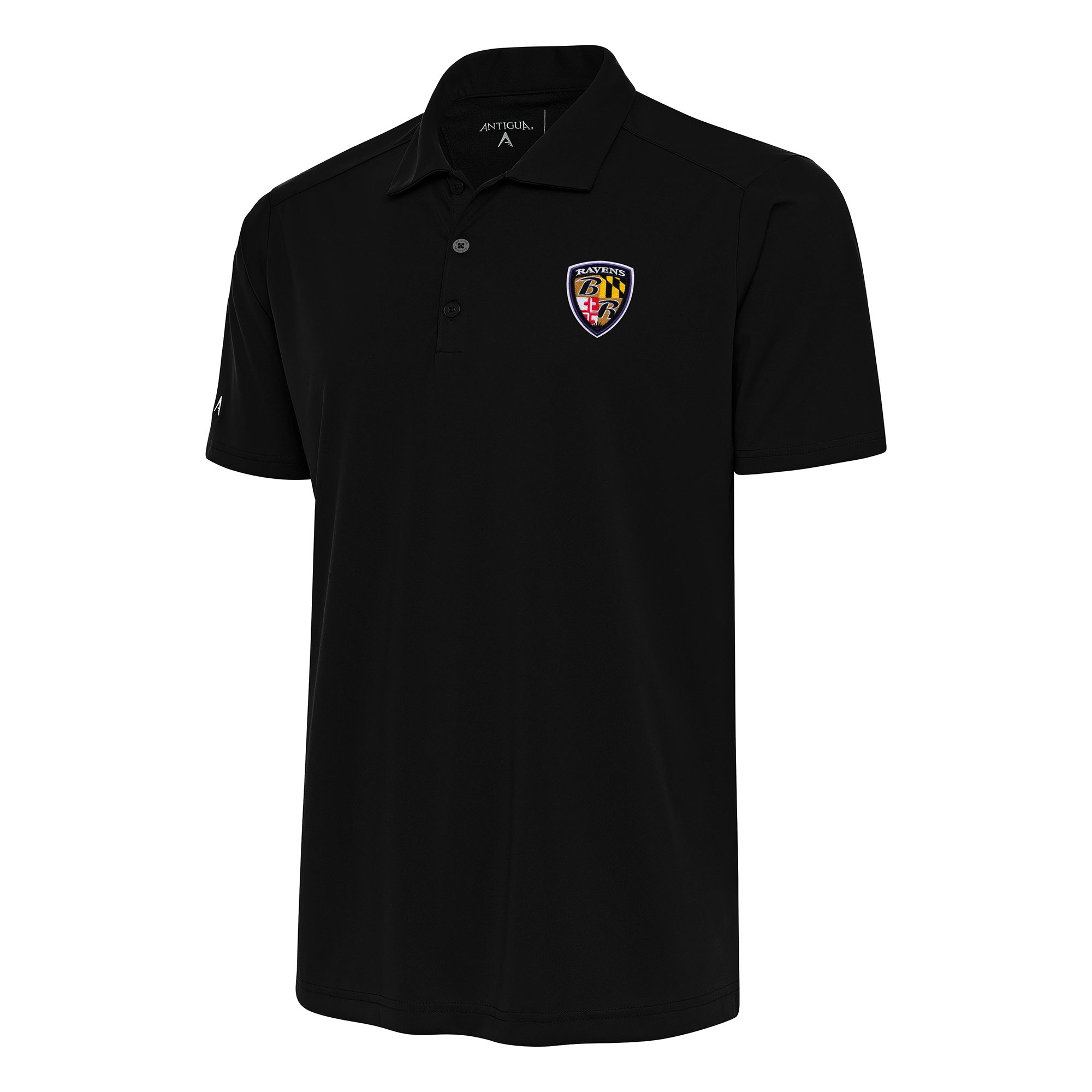 Men's Antigua Black Baltimore Ravens Team Logo Throwback Tribute Polo
