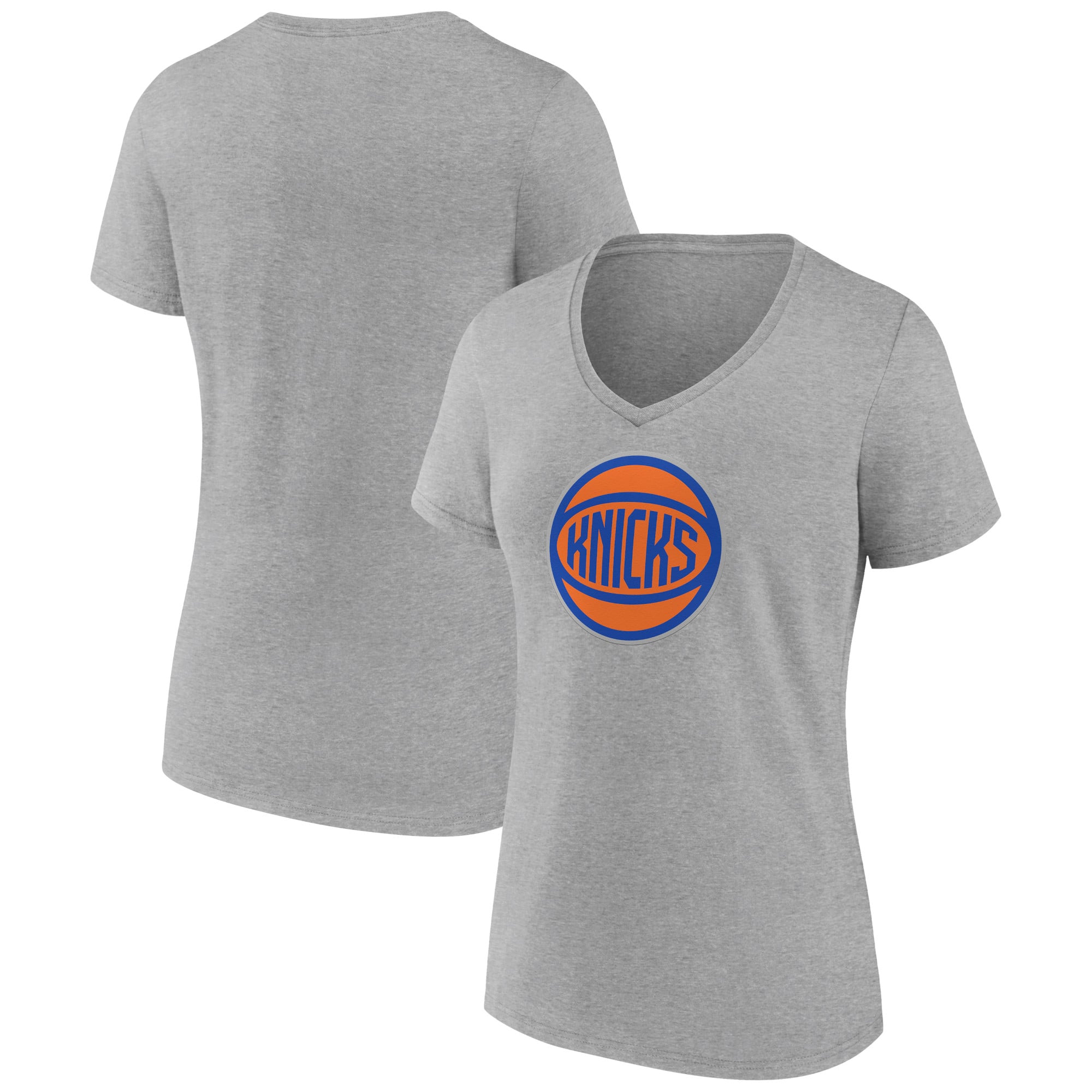 Women's Heather Gray New York Knicks Alternate Logo V-Neck T-Shirt