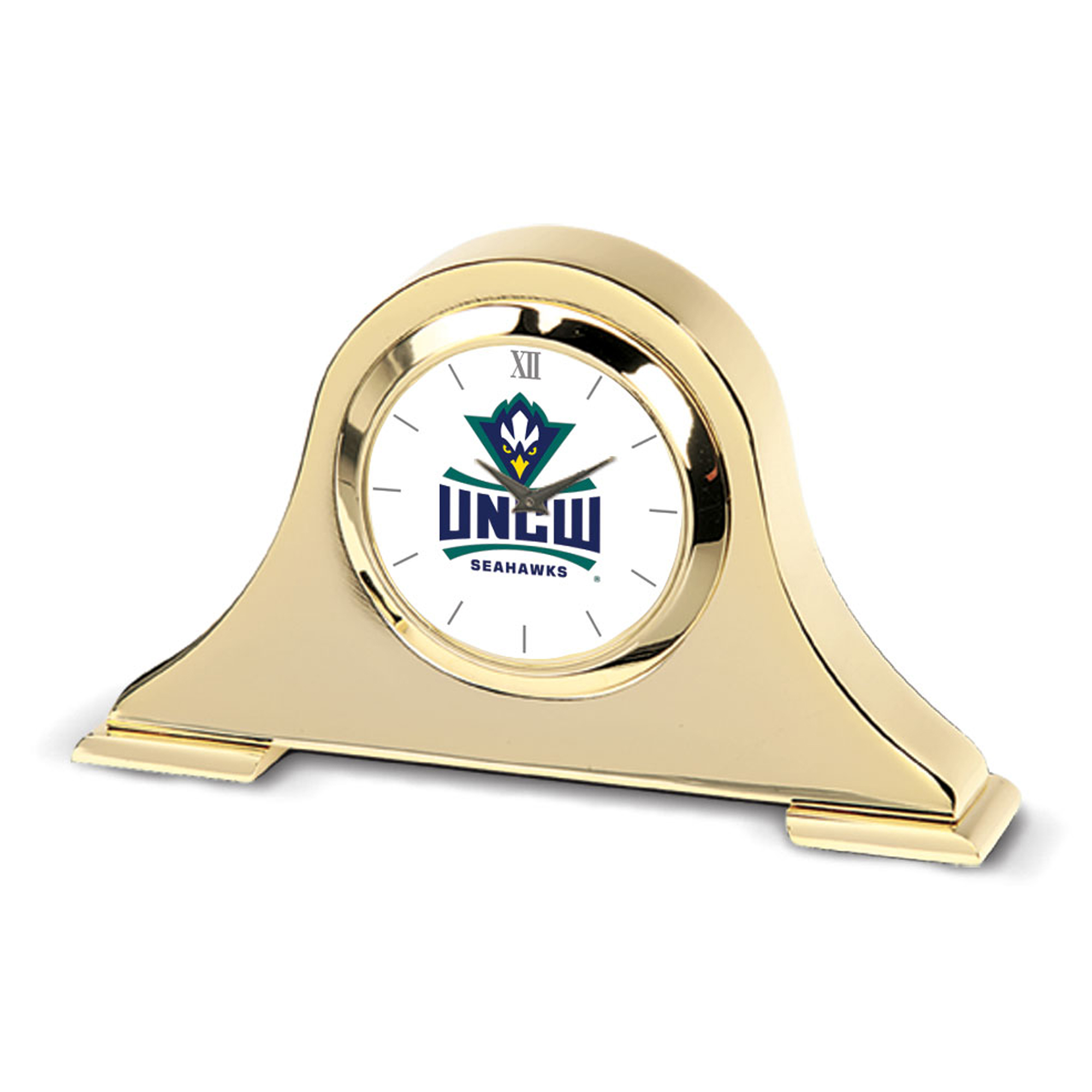 Gold UNC Wilmington Seahawks Team Logo Napoleon Desk Clock