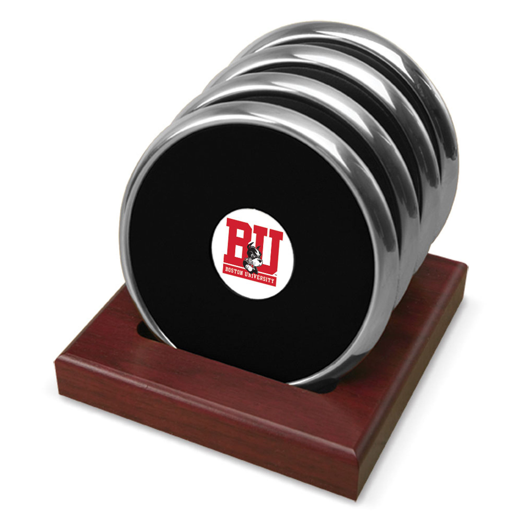 Silver Boston University Team Logo -Piece Coaster Set
