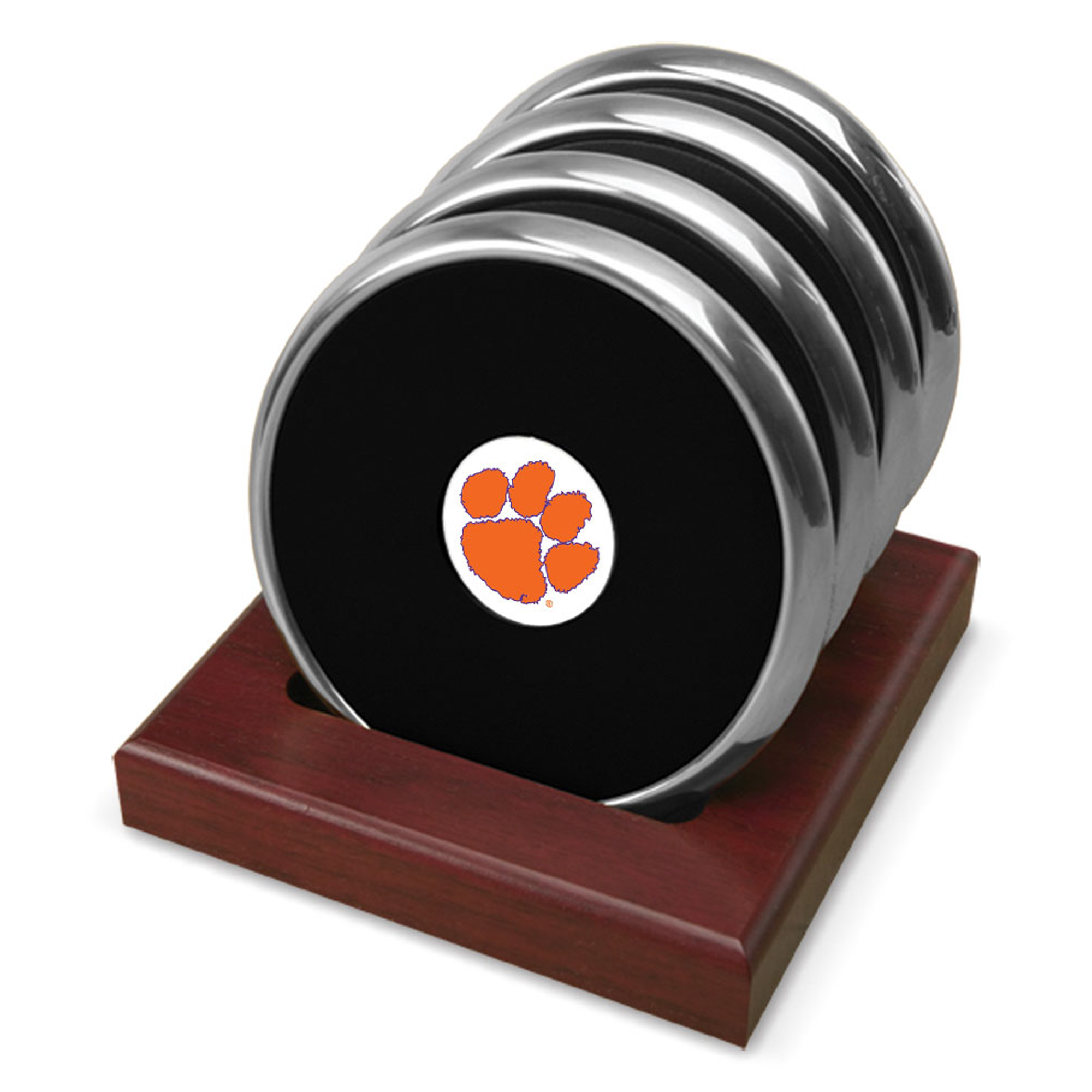 Silver Clemson Tigers Team Logo -Piece Coaster Set