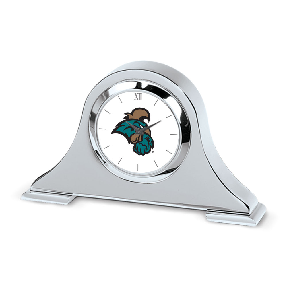 Silver Coastal Carolina Chanticleers Logo Napoleon Desk Clock
