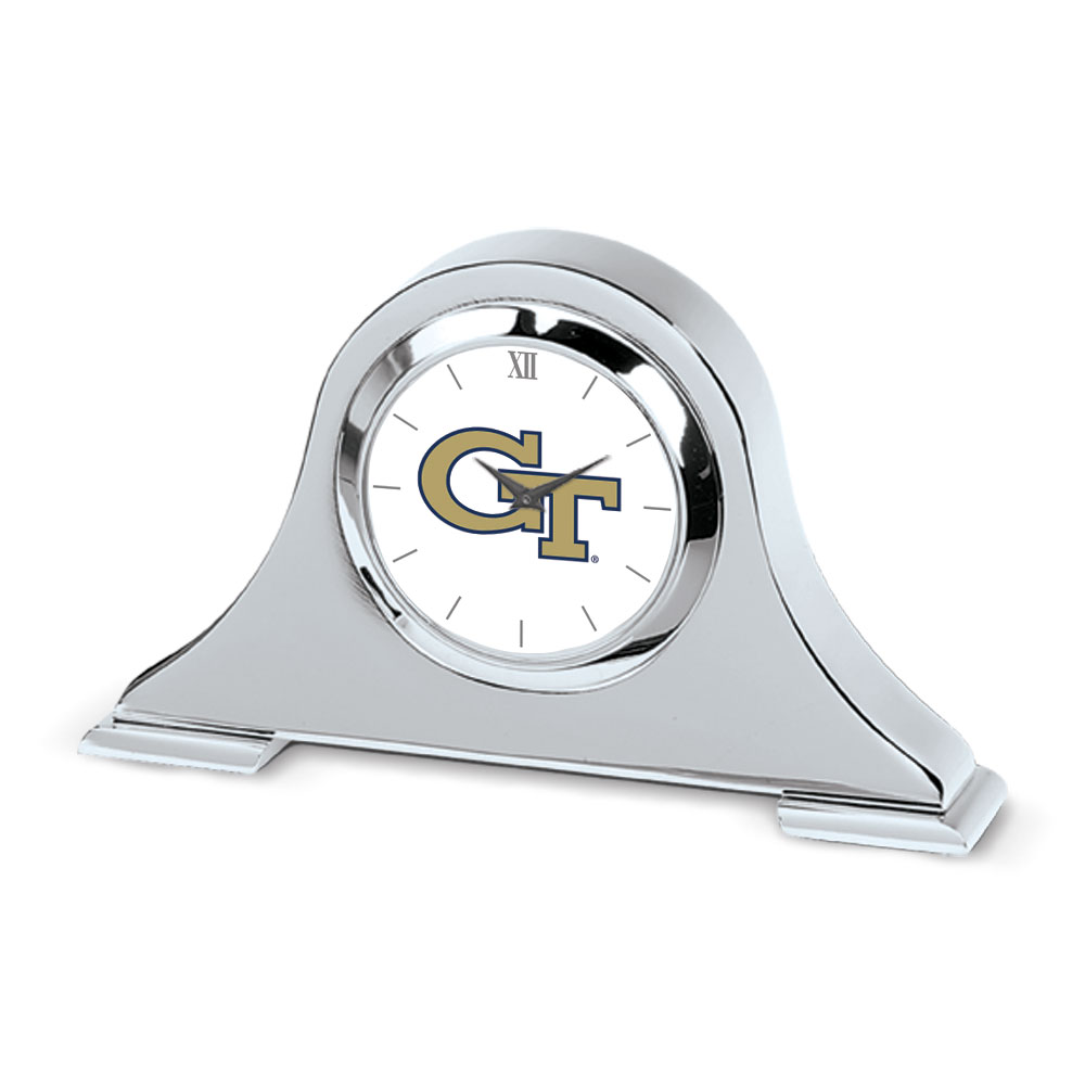 Silver Georgia Tech Yellow Jackets Logo Napoleon Desk Clock