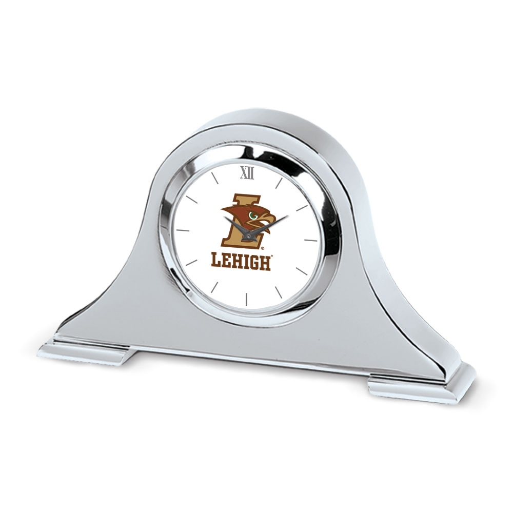Silver Lehigh Mountain Hawks Logo Napoleon Desk Clock