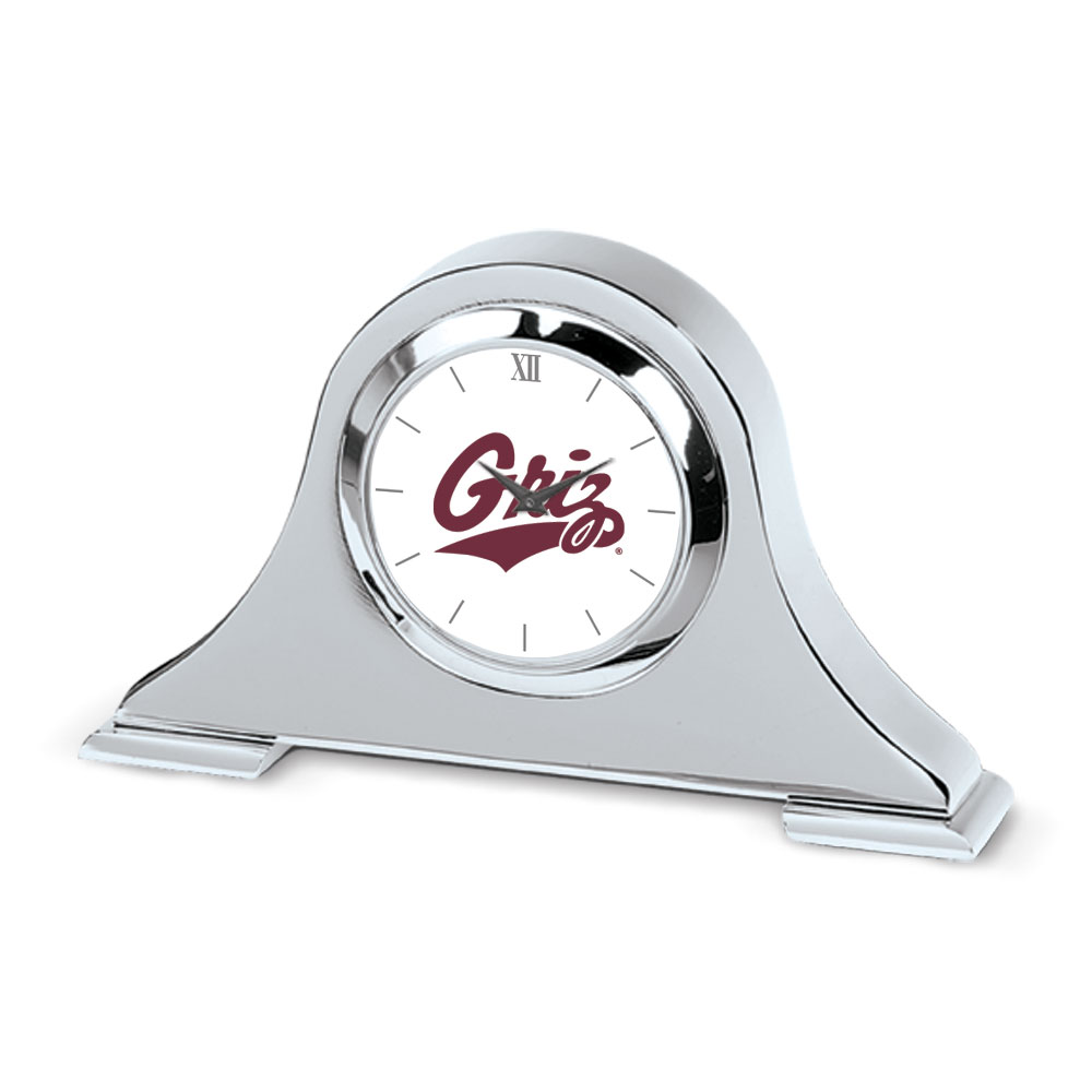Silver Montana Grizzlies Logo Napoleon Desk Clock