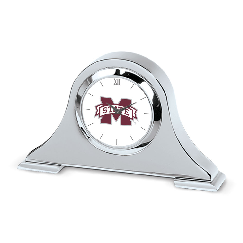 Silver Mississippi State Bulldogs Logo Napoleon Desk Clock