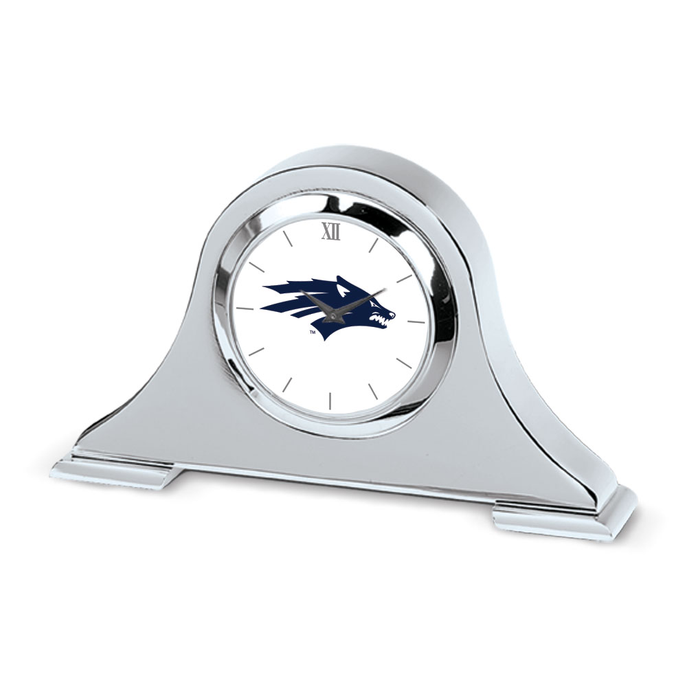 Silver Nevada Wolf Pack Logo Napoleon Desk Clock