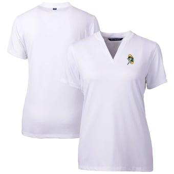 Women's Cutter & Buck White Green Bay Packers Throwback Logo Forge Blade V-Neck Polo
