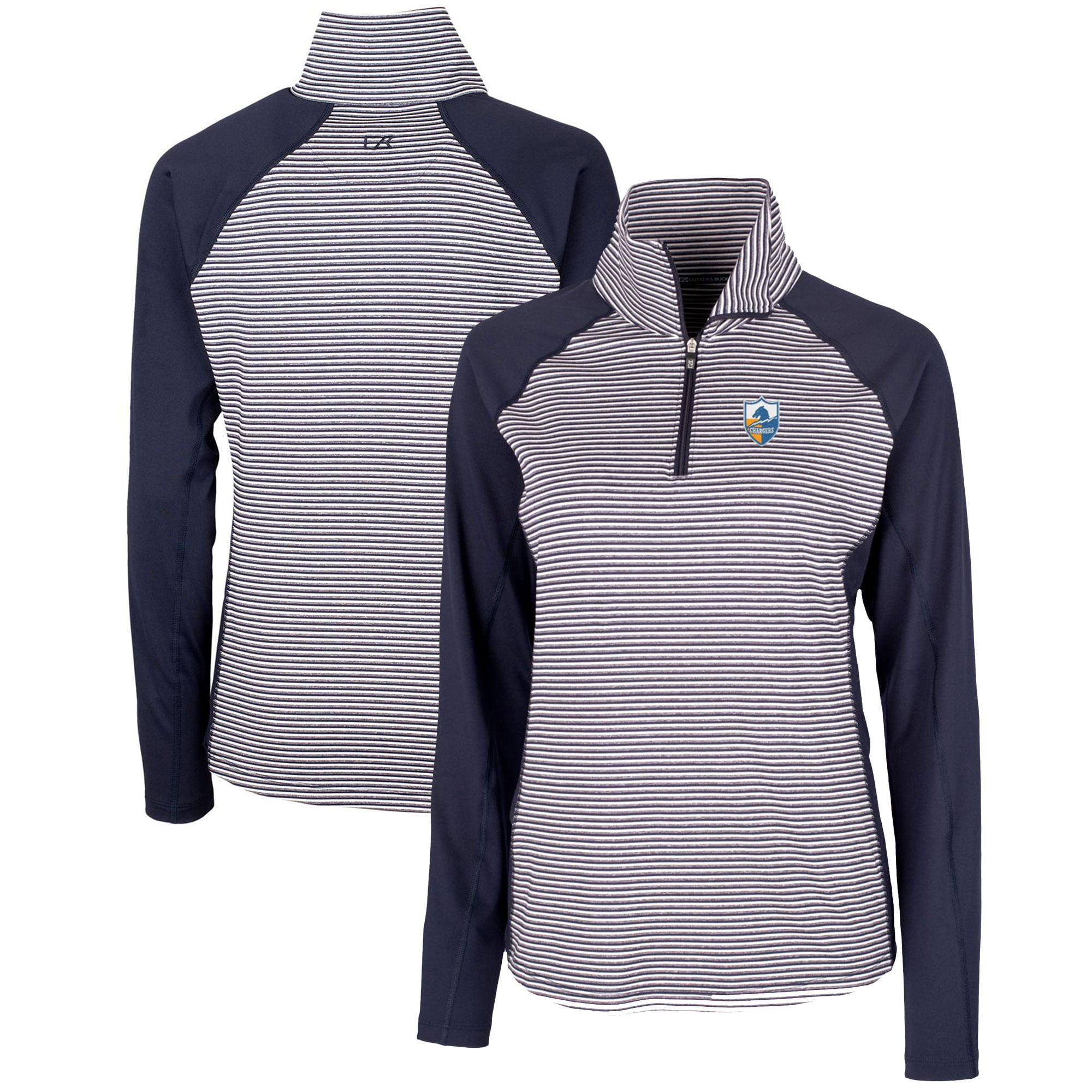 Women’s Cutter & Buck Navy Los Angeles Chargers Throwback Logo Forge Tonal Stripe Stretch Half-Zip Pullover Top Women’s Cutter & Buck Navy Los Angeles Chargers Throwback Logo Forge Tonal Stripe Stretch Half-Zip Pullover Top