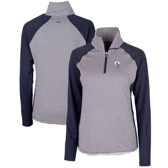 Women's Cutter & Buck Navy Los Angeles Chargers Throwback Logo Forge Tonal Stripe Stretch Half-Zip Pullover Top