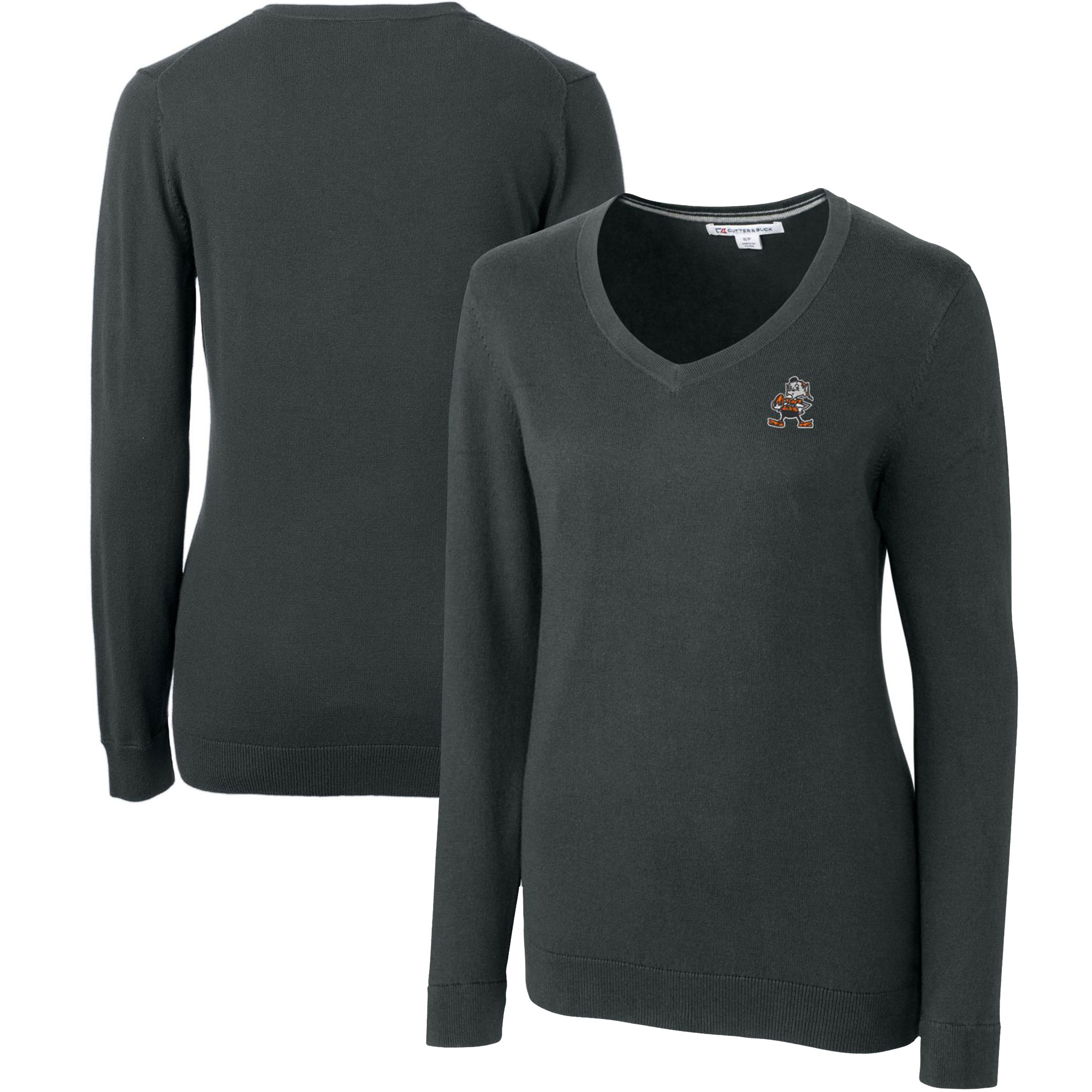 Women's Cutter & Buck Heather Charcoal Cleveland Browns Throwback Logo Lakemont Tri-Blend V-Neck Sweater