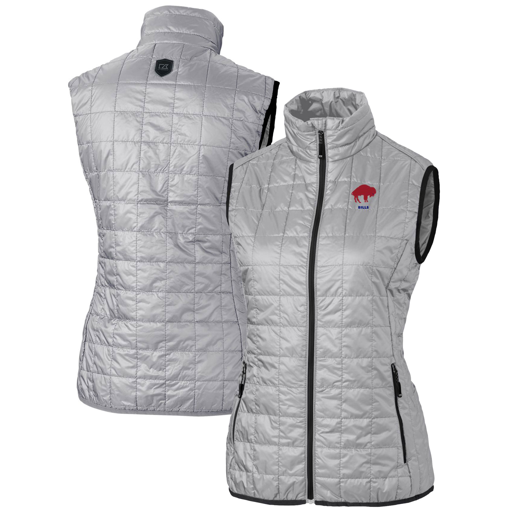Women's Cutter & Buck Gray Buffalo Bills Throwback Logo Rainier PrimaLoft Eco Full-Zip Puffer Vest