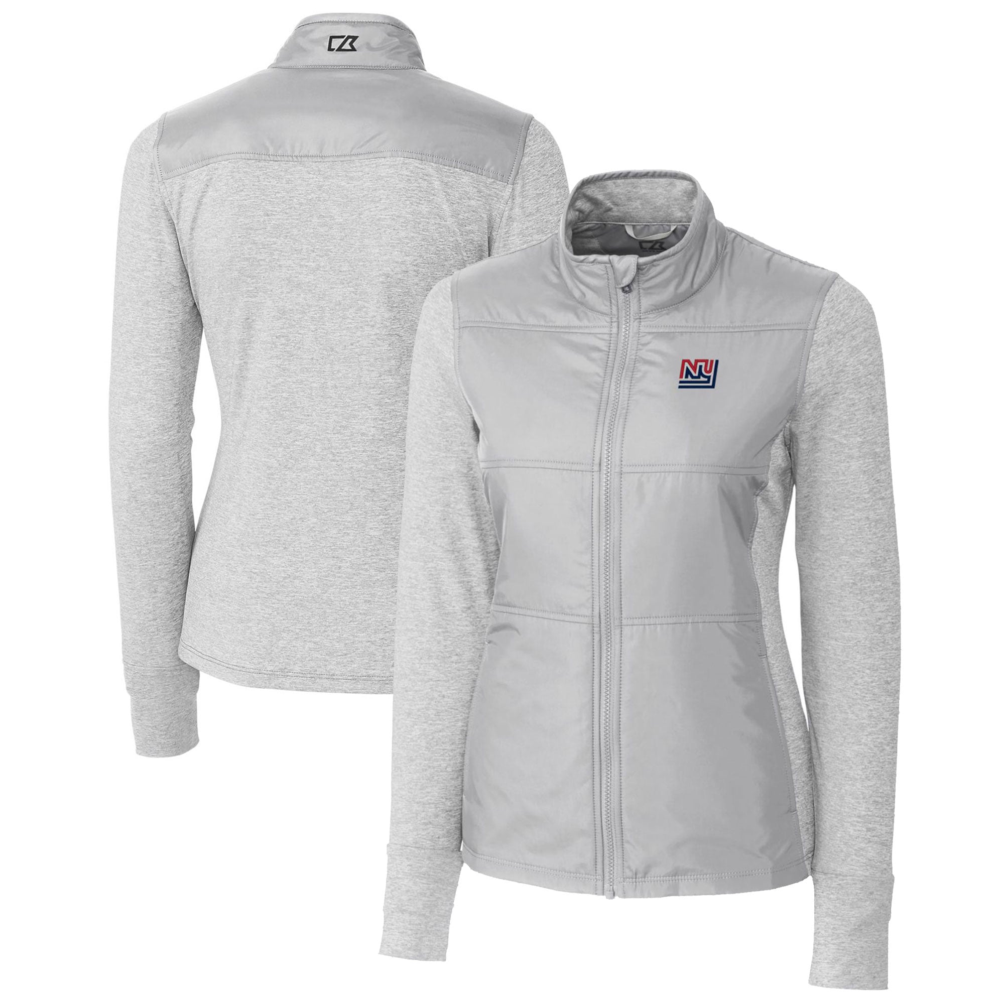 Women's Cutter & Buck Gray New York Giants Throwback Logo Stealth Hybrid Quilted Full-Zip Windbreaker Jacket