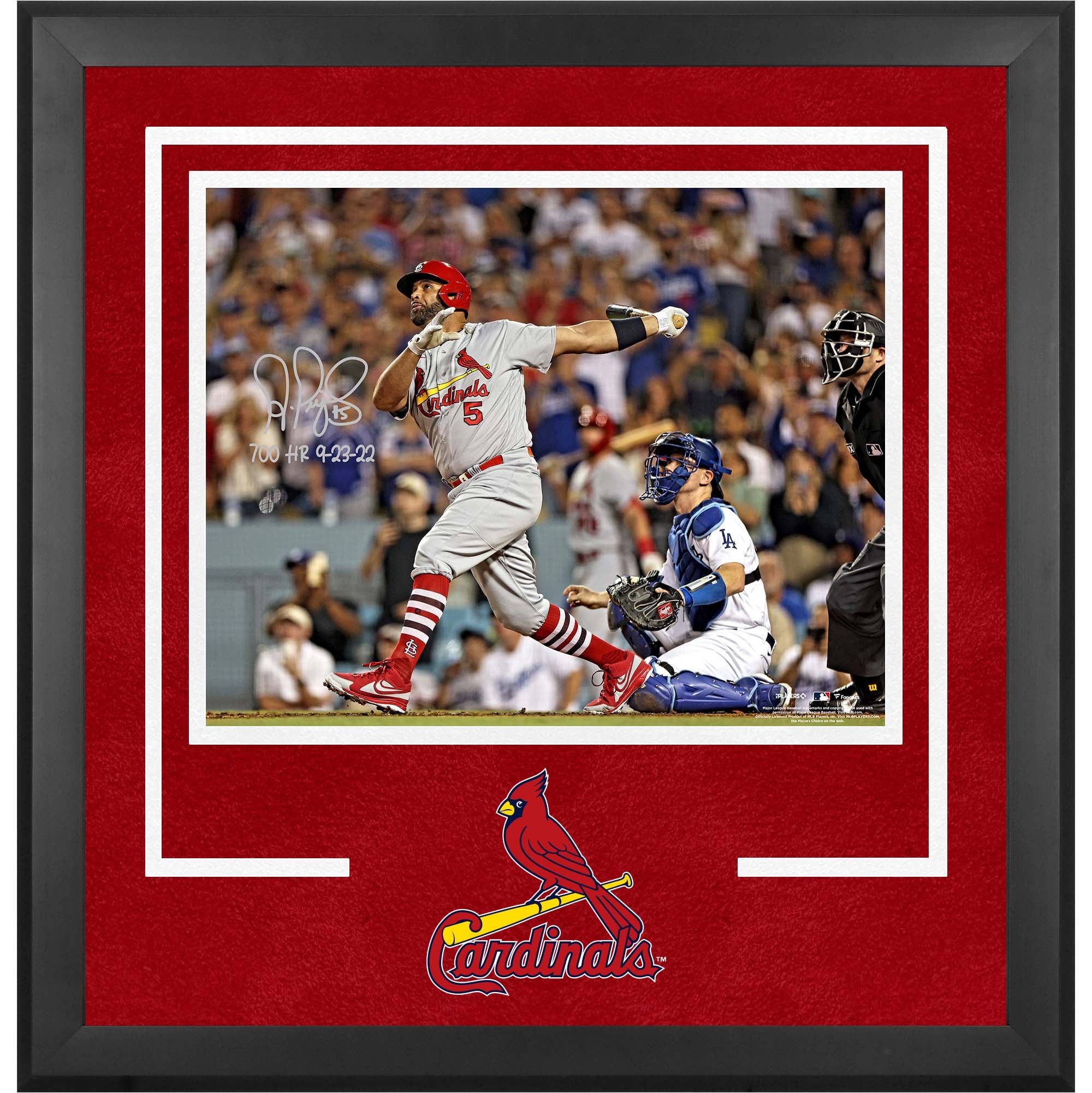Fanatics Authentic Albert Pujols St. Louis Cardinals 700th Home Run Deluxe Framed Autographed 16” x 20” Photograph with ”700 HR” and ”9-23-22” Inscriptions Fanatics Authentic Albert Pujols St. Louis Cardinals 700th Home Run Deluxe Framed Autographed 16” x 20” Photograph with ”700 HR” and ”9-23-22” Inscriptions