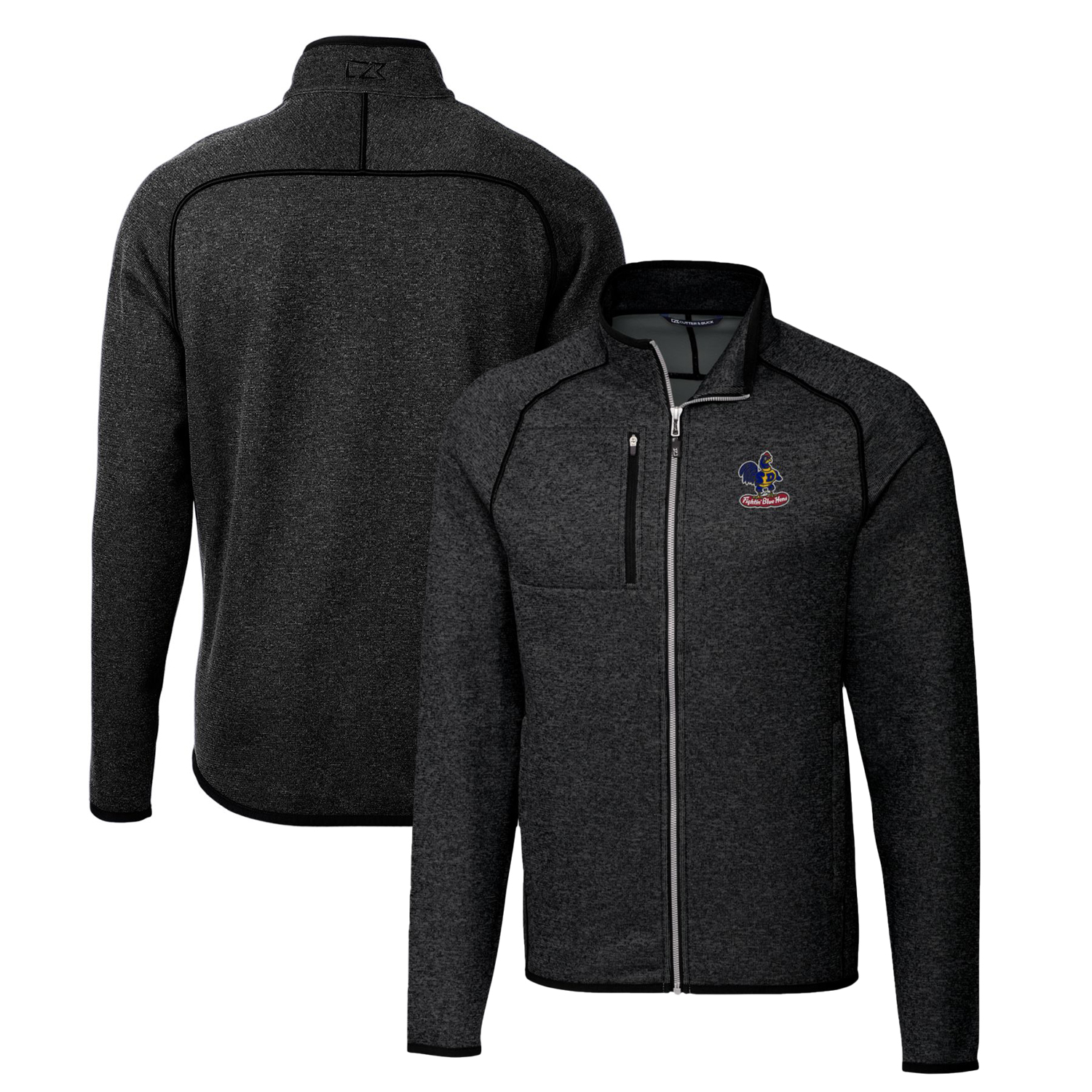 Men's Cutter & Buck Heather Charcoal Delaware Fightin' Blue Hens Mainsail Sweater-Knit Big & Tall Full-Zip Jacket