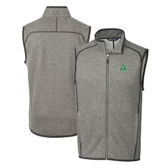 Men's Cutter & Buck Heather Gray Marshall Thundering Herd Mainsail Sweater-Knit Big & Tall Full-Zip Vest