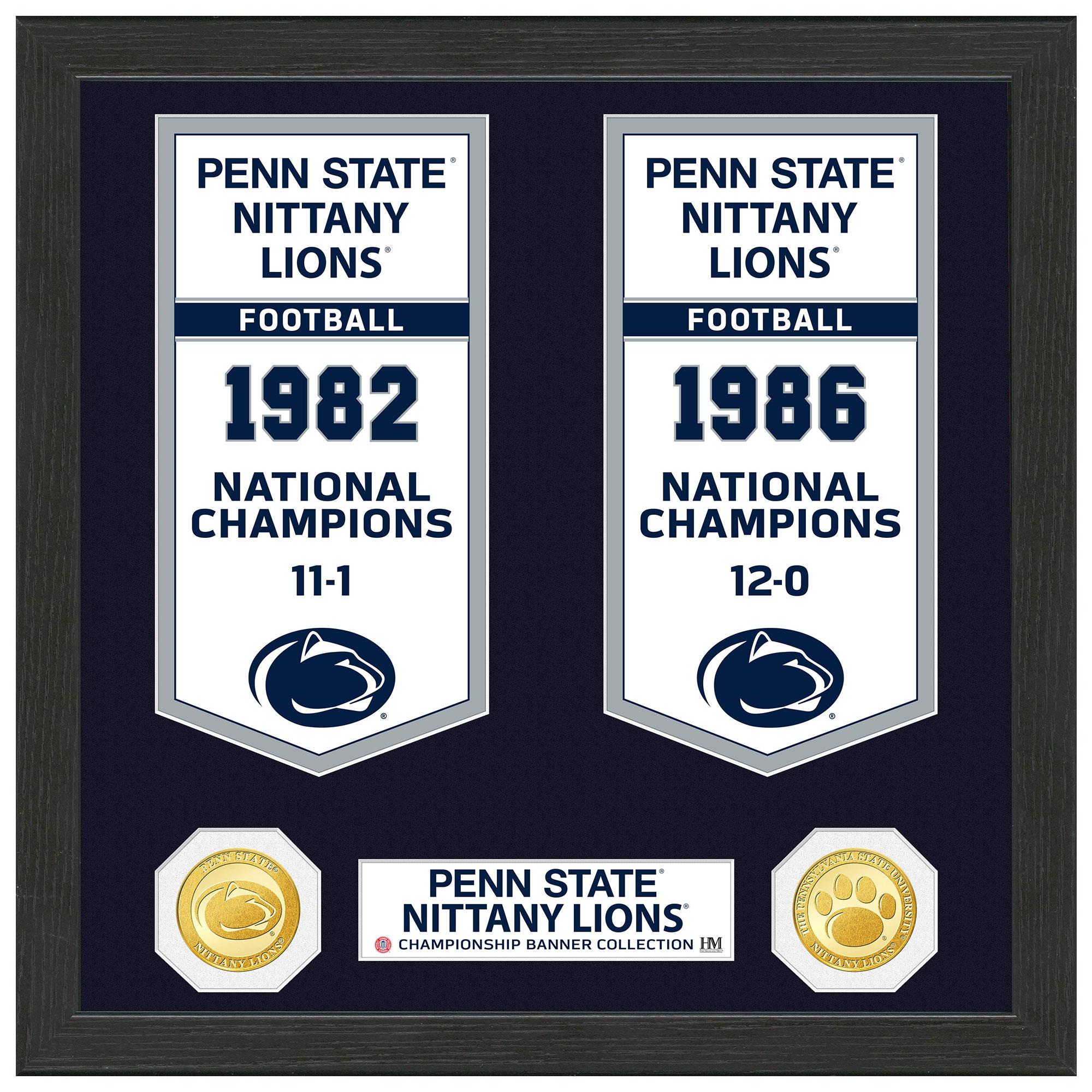 Highland Mint Penn State Nittany Lions 12" x 15" Two-Time Football National Champions Banner Collection Photo Mint