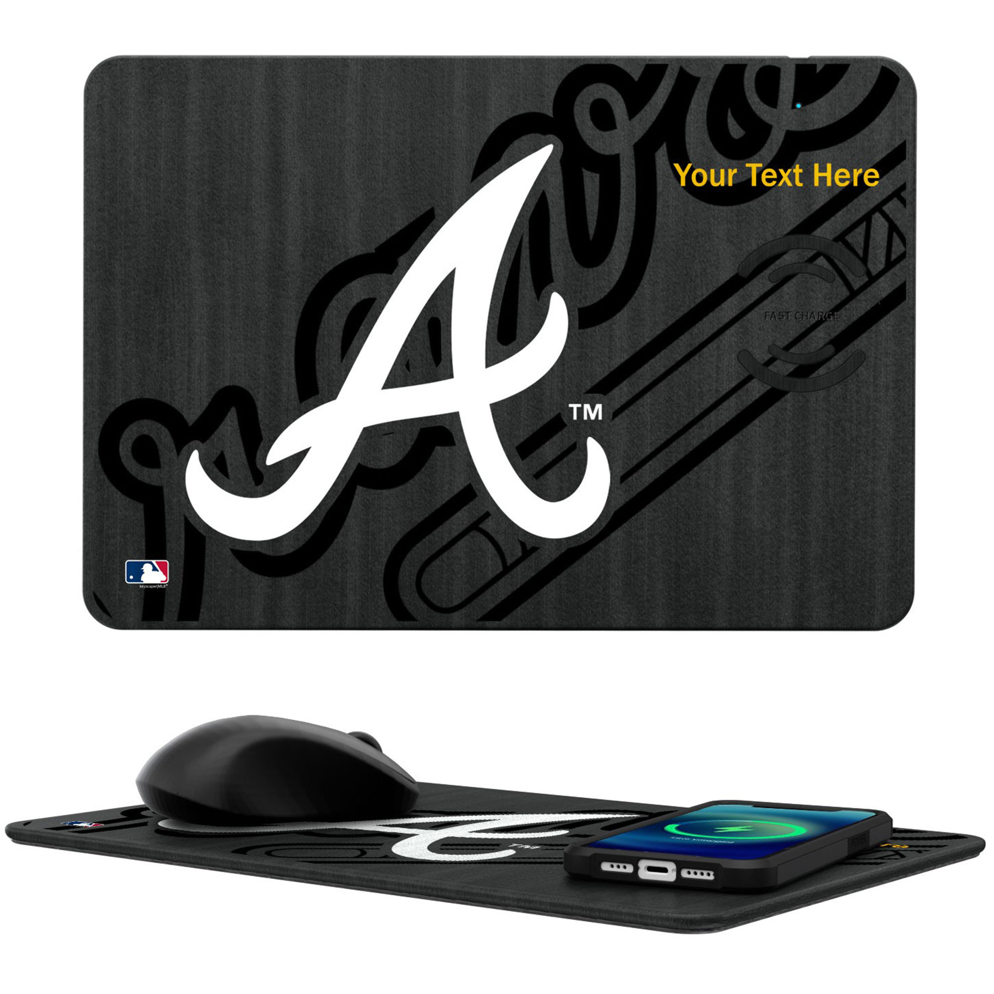Keyscaper Atlanta Braves Personalized 15W Fast Wireless Charger and Mouse Pad