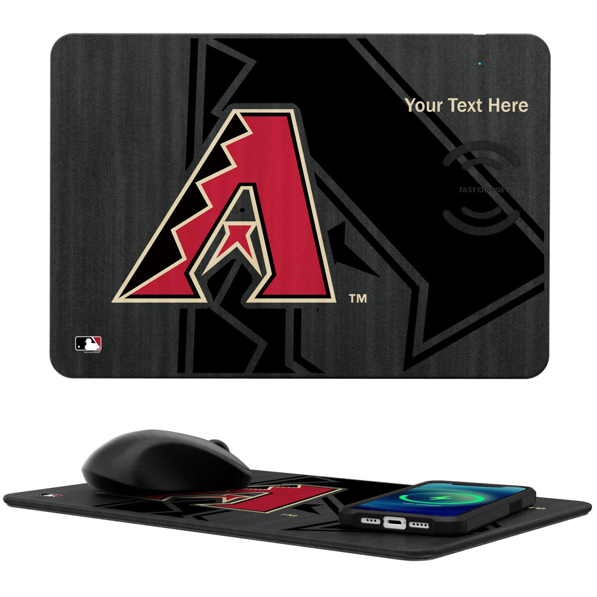 Keyscaper Arizona Diamondbacks Personalized 15W Fast Wireless Charger and Mouse Pad