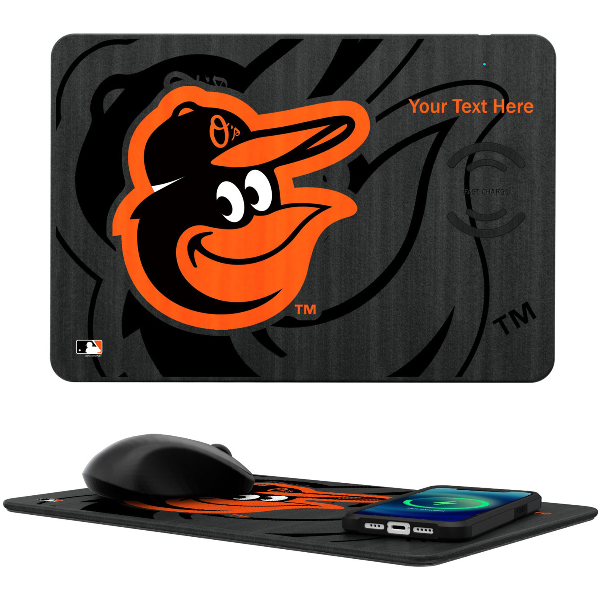 Keyscaper Baltimore Orioles Personalized 15W Fast Wireless Charger and Mouse Pad