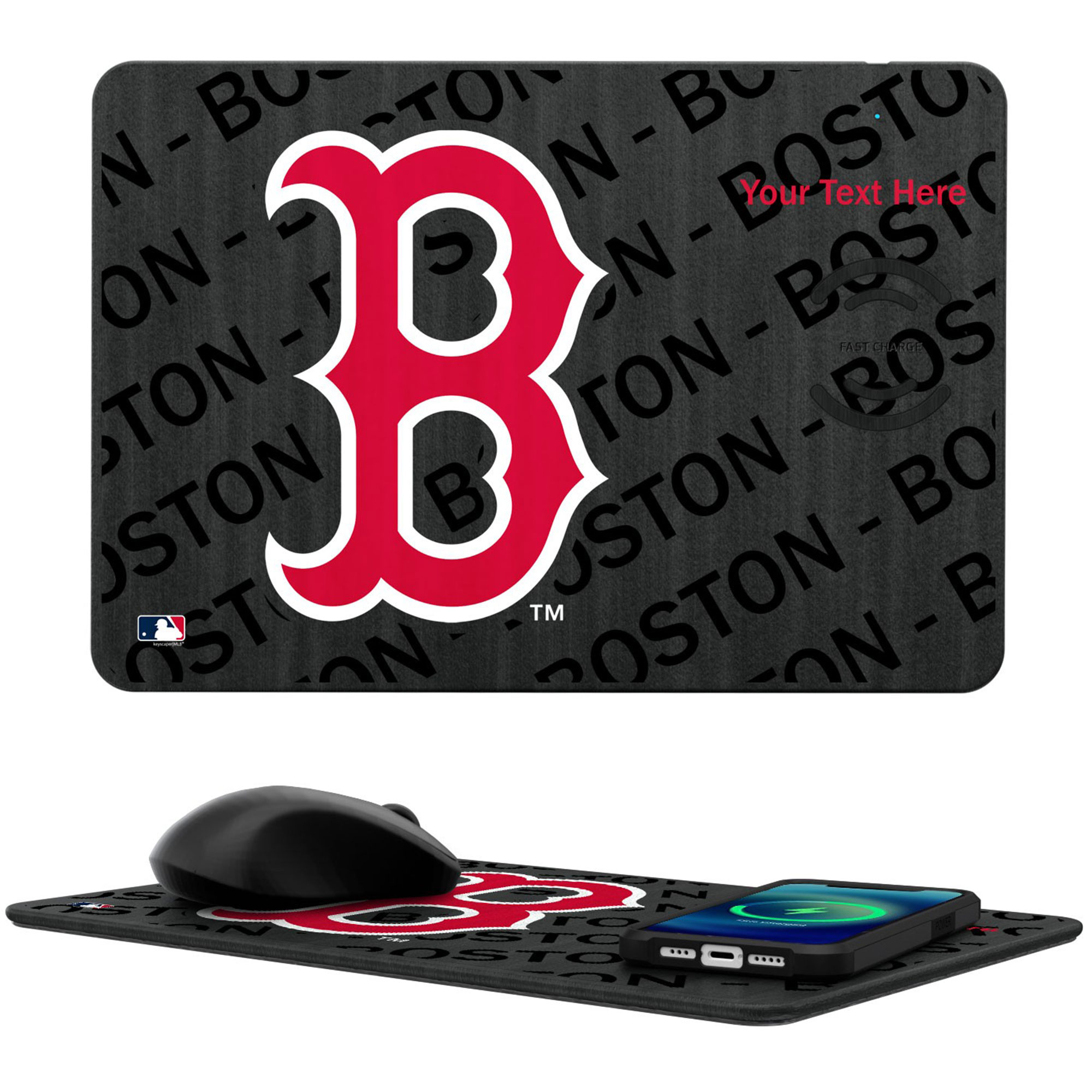 Keyscaper Boston Red Sox Personalized 15W Fast Wireless Charger and Mouse Pad