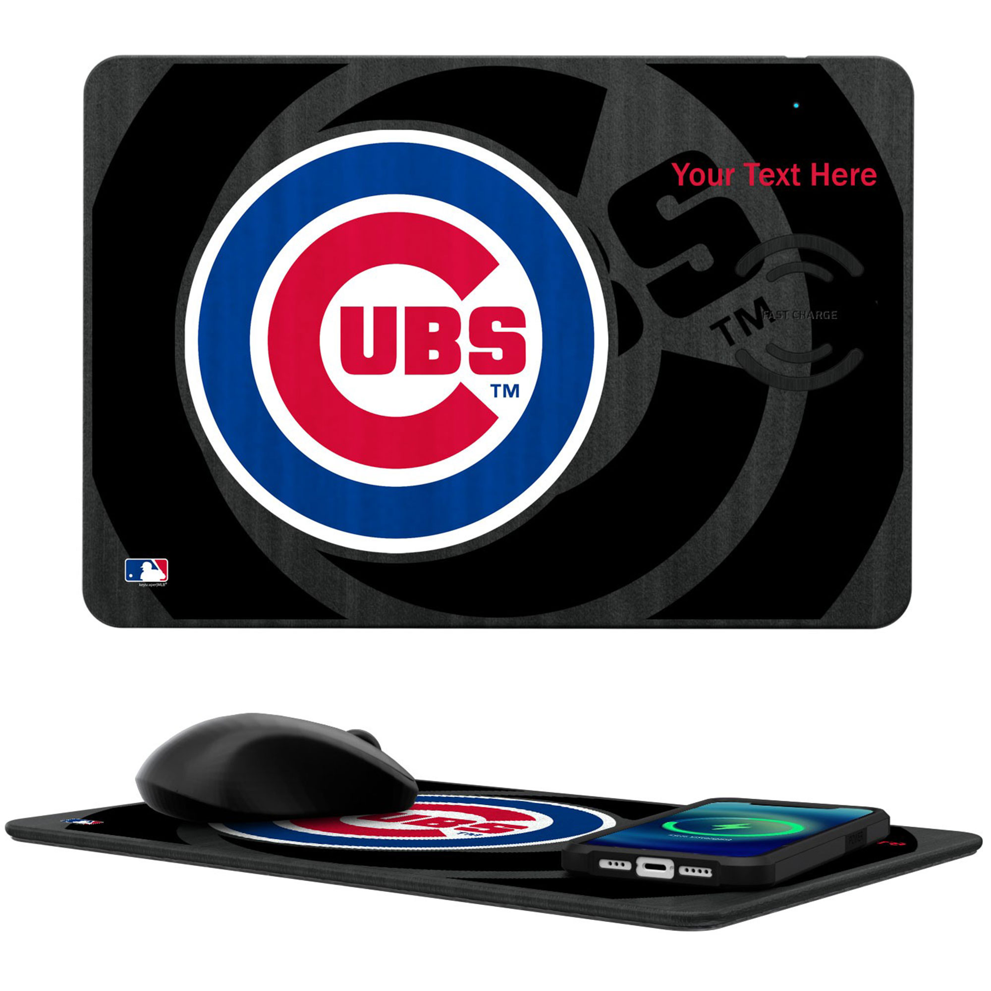 Keyscaper Chicago Cubs Personalized 15W Fast Wireless Charger and Mouse Pad
