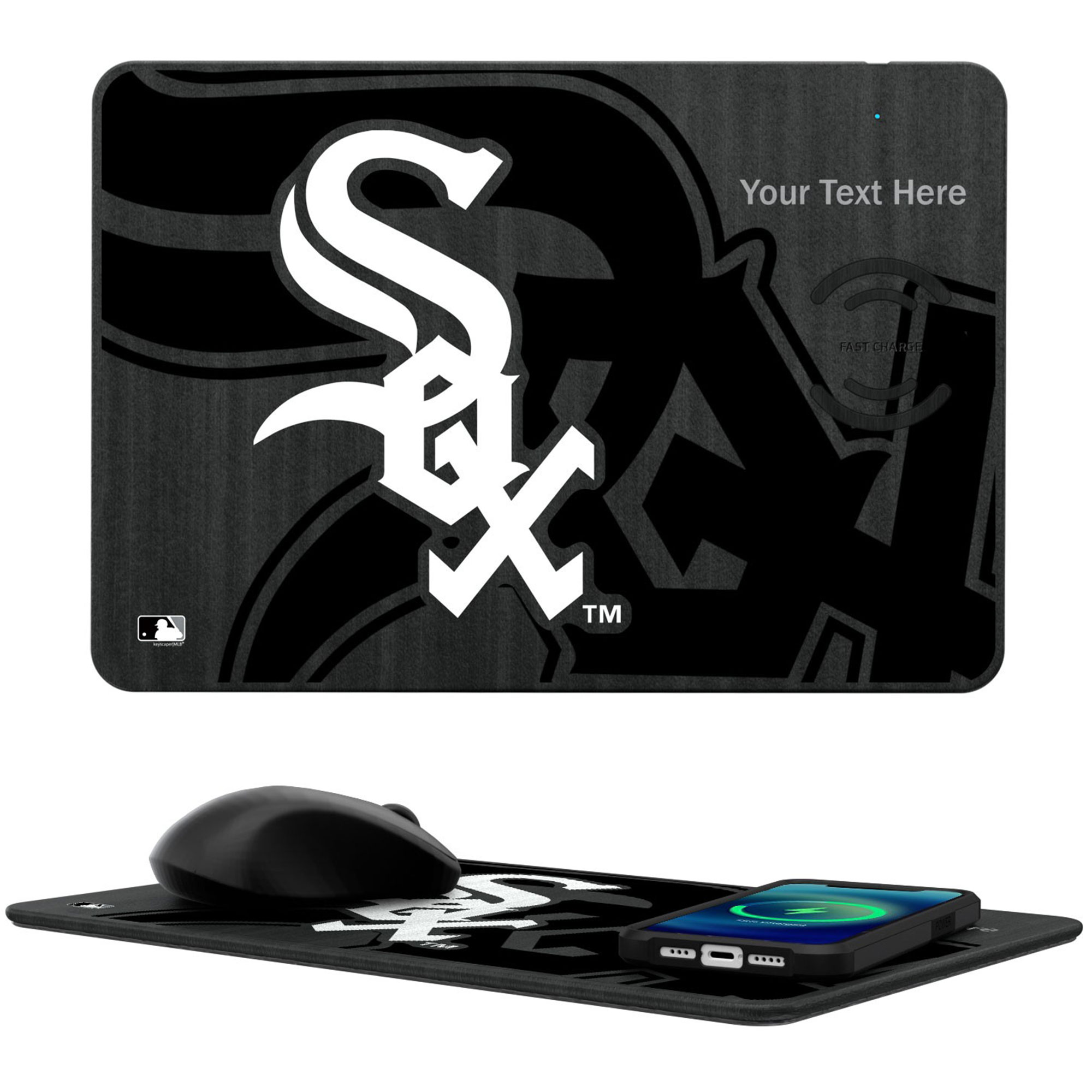 Keyscaper Chicago White Sox Personalized 15W Fast Wireless Charger and Mouse Pad