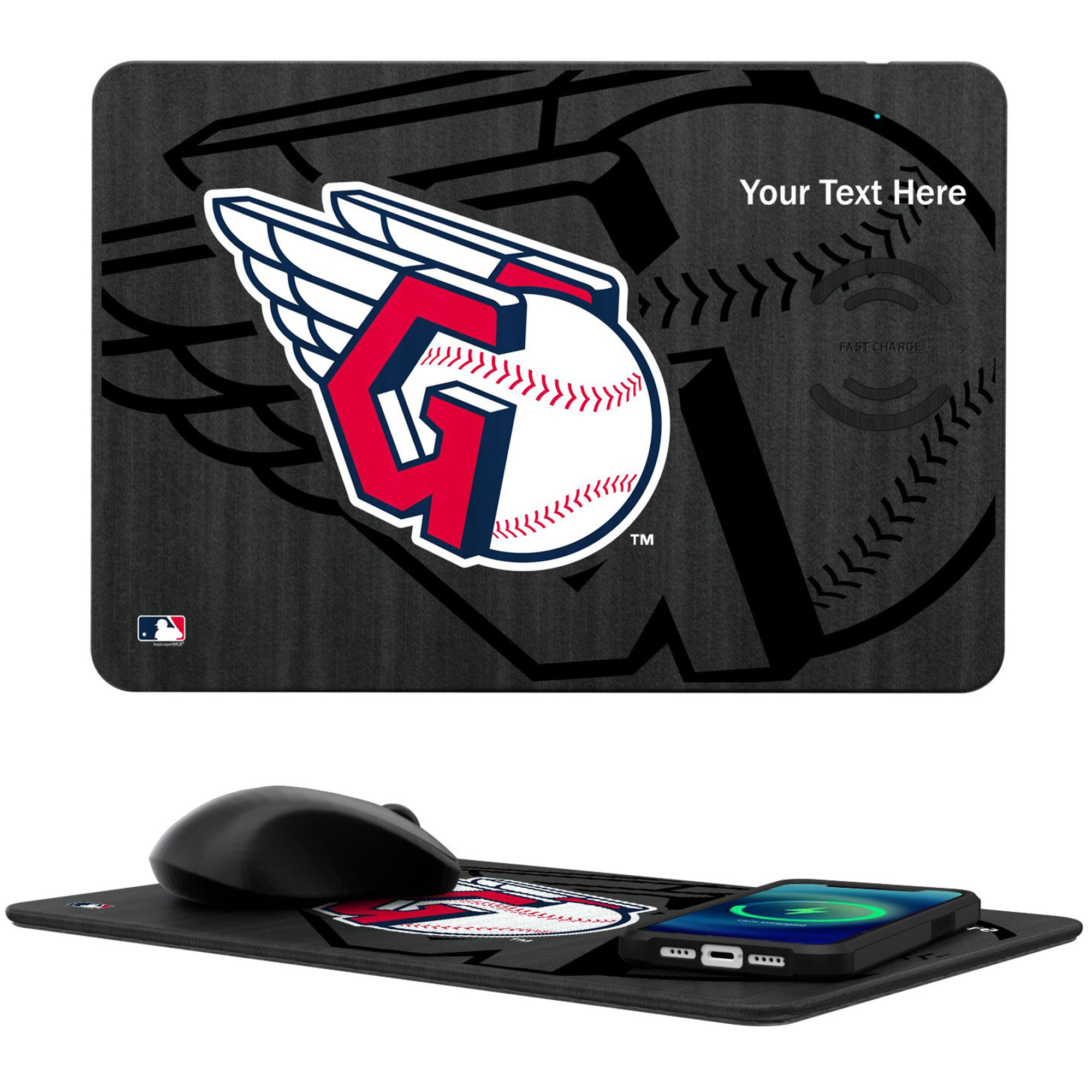 Keyscaper Cleveland Guardians Personalized 15W Fast Wireless Charger and Mouse Pad