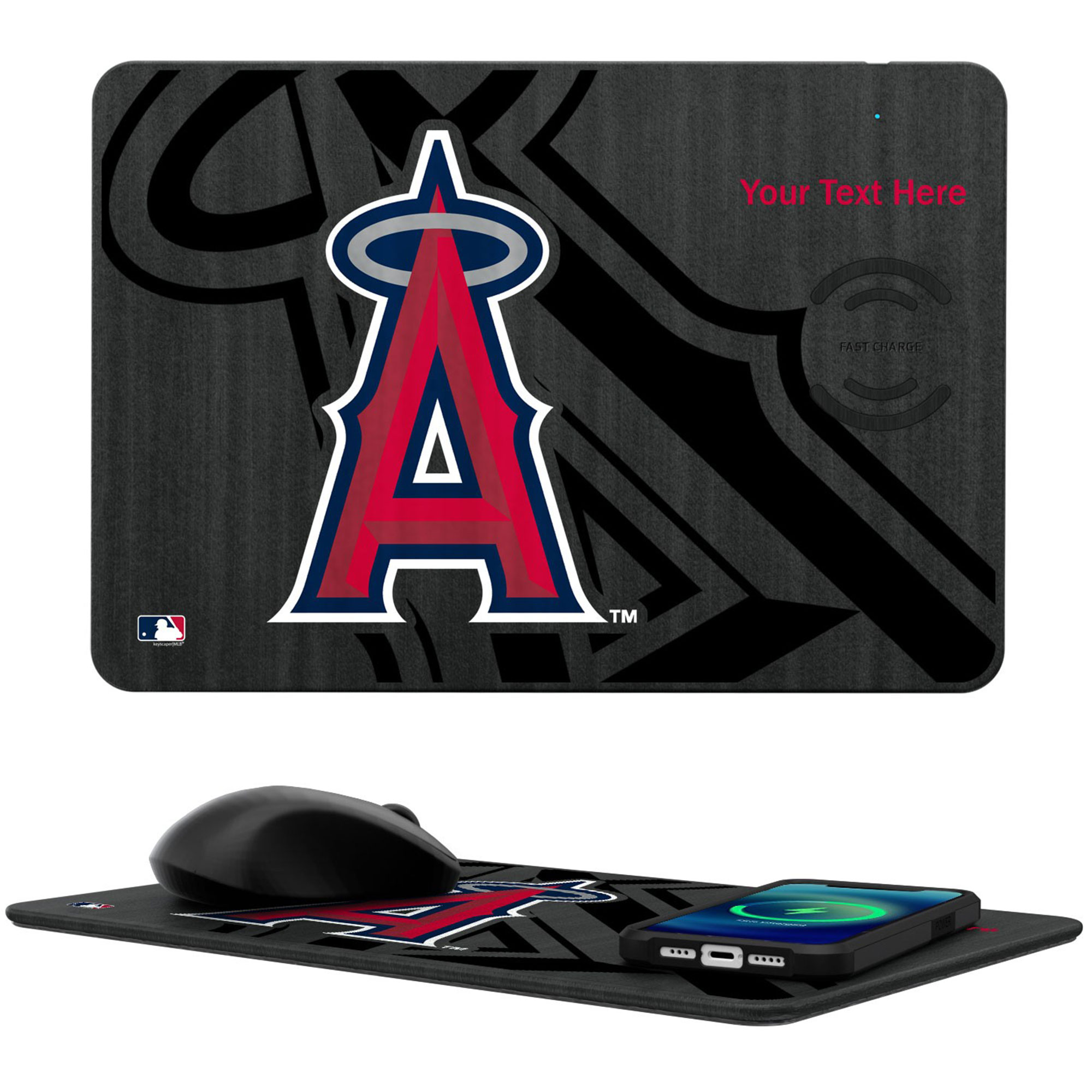 Keyscaper Los Angeles Angels Personalized 15W Fast Wireless Charger and Mouse Pad