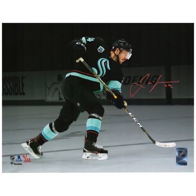 Jamie Oleksiak Seattle Kraken Autographed 11" x 14" Deep Sea Blue Jersey Shooting Spotlight Photograph - Limited Edition of 22