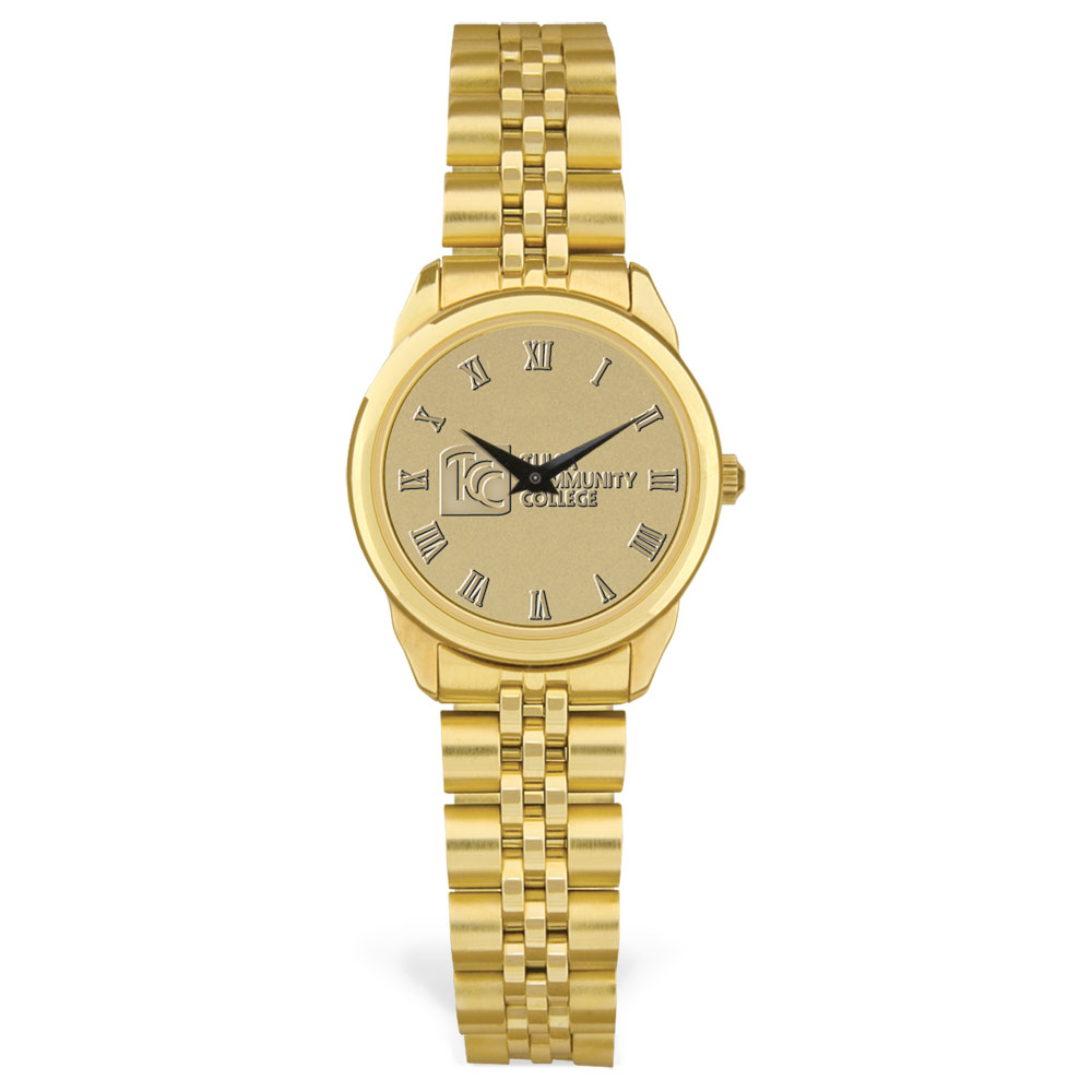 Women's Gold Tulsa Community College Medallion Rolled Link Bracelet Wristwatch