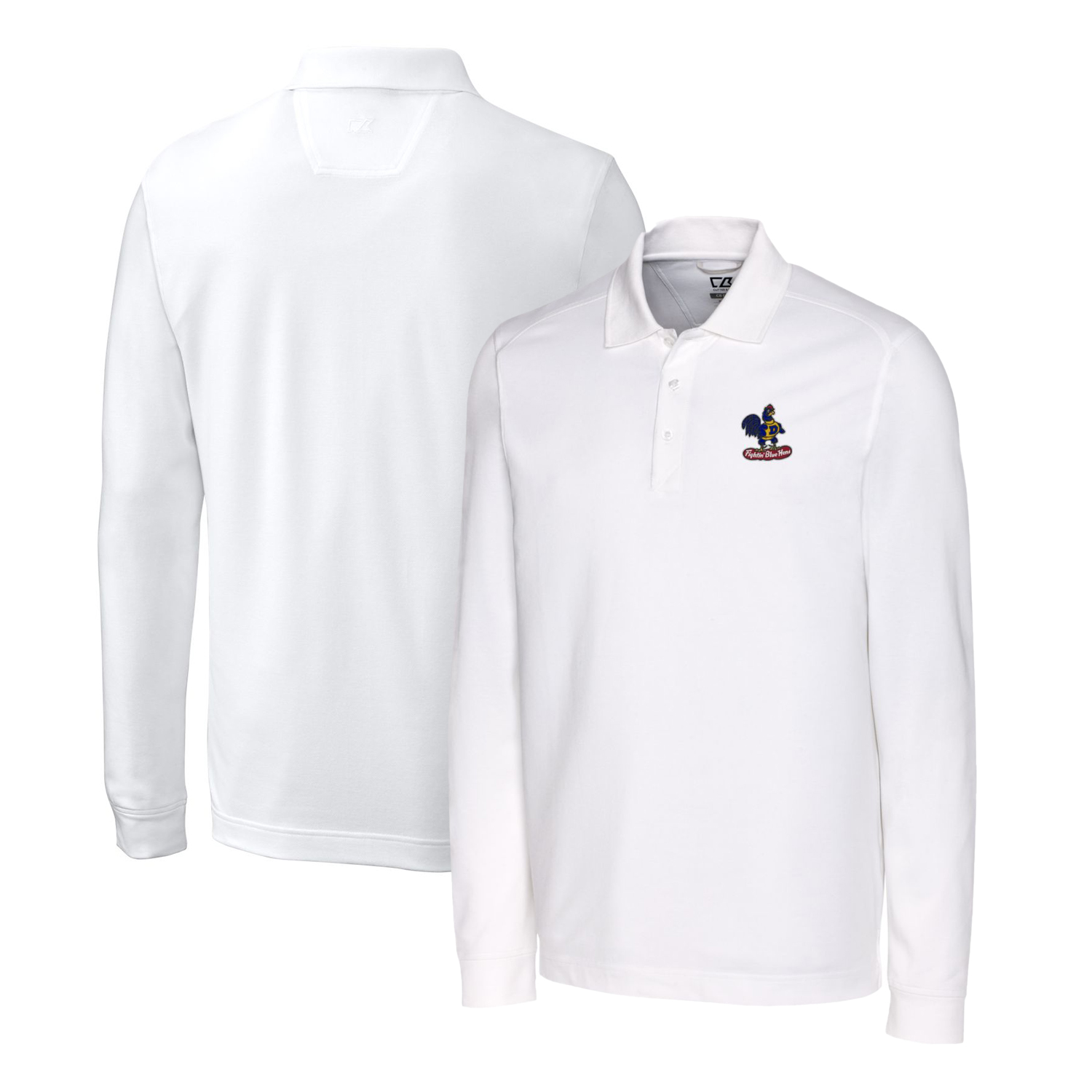 Men's Cutter & Buck White Delaware Fightin' Blue Hens Advantage Tri-Blend Pique Long Sleeve Polo