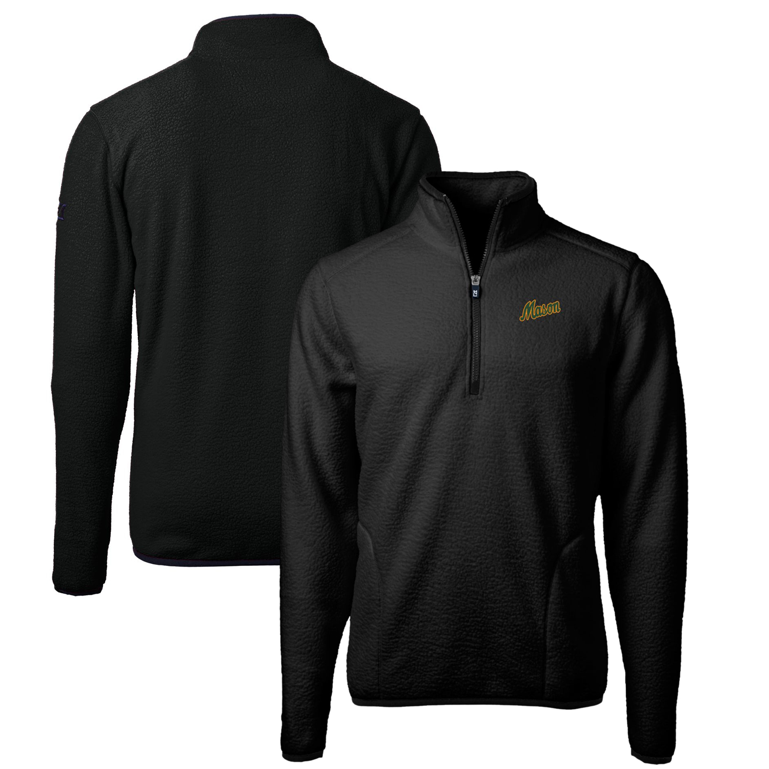 Men's Cutter & Buck Black George Mason Patriots Vault Cascade Eco Sherpa Fleece Quarter-Zip Pullover Jacket