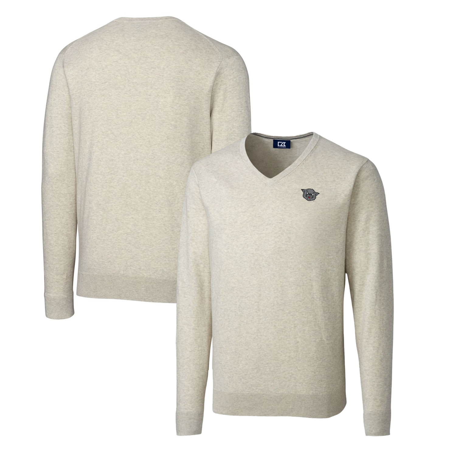 Men's Cutter & Buck Oatmeal Cincinnati Bearcats Lakemont Tri-Blend V-Neck Pullover Sweater