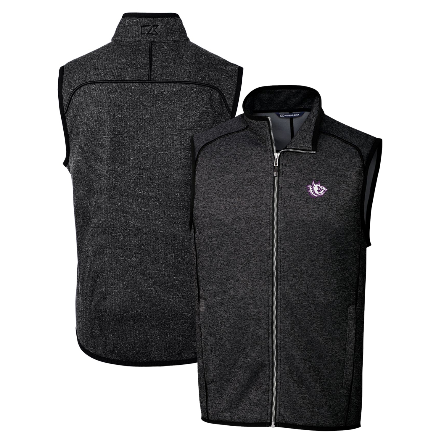 Men's Cutter & Buck Heather Charcoal TCU Horned Frogs Mainsail Sweater-Knit Full-Zip Vest