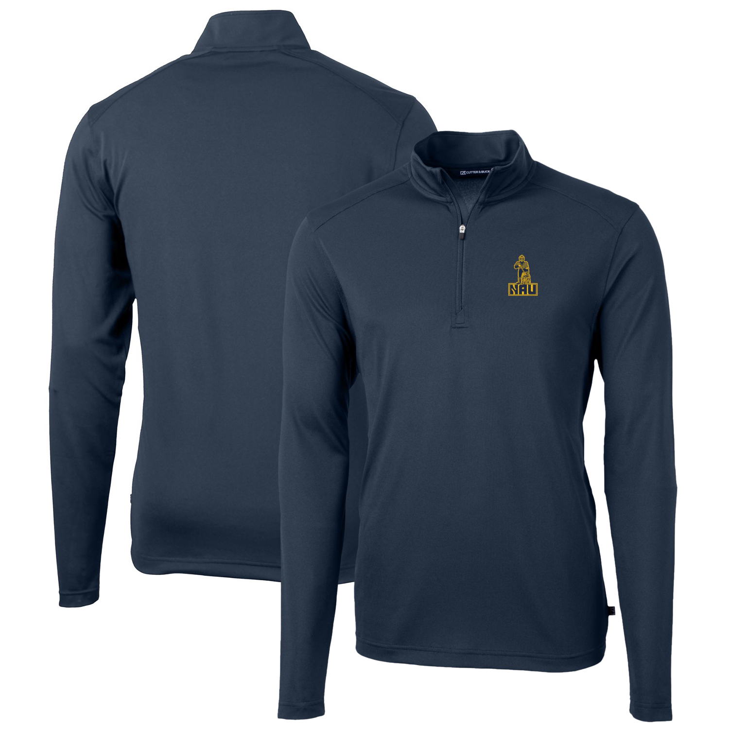 Men’s Cutter & Buck Navy Northern Arizona Lumberjacks Virtue Eco Pique Recycled Quarter-Zip Pullover Top Men’s Cutter & Buck Navy Northern Arizona Lumberjacks Virtue Eco Pique Recycled Quarter-Zip Pullover Top