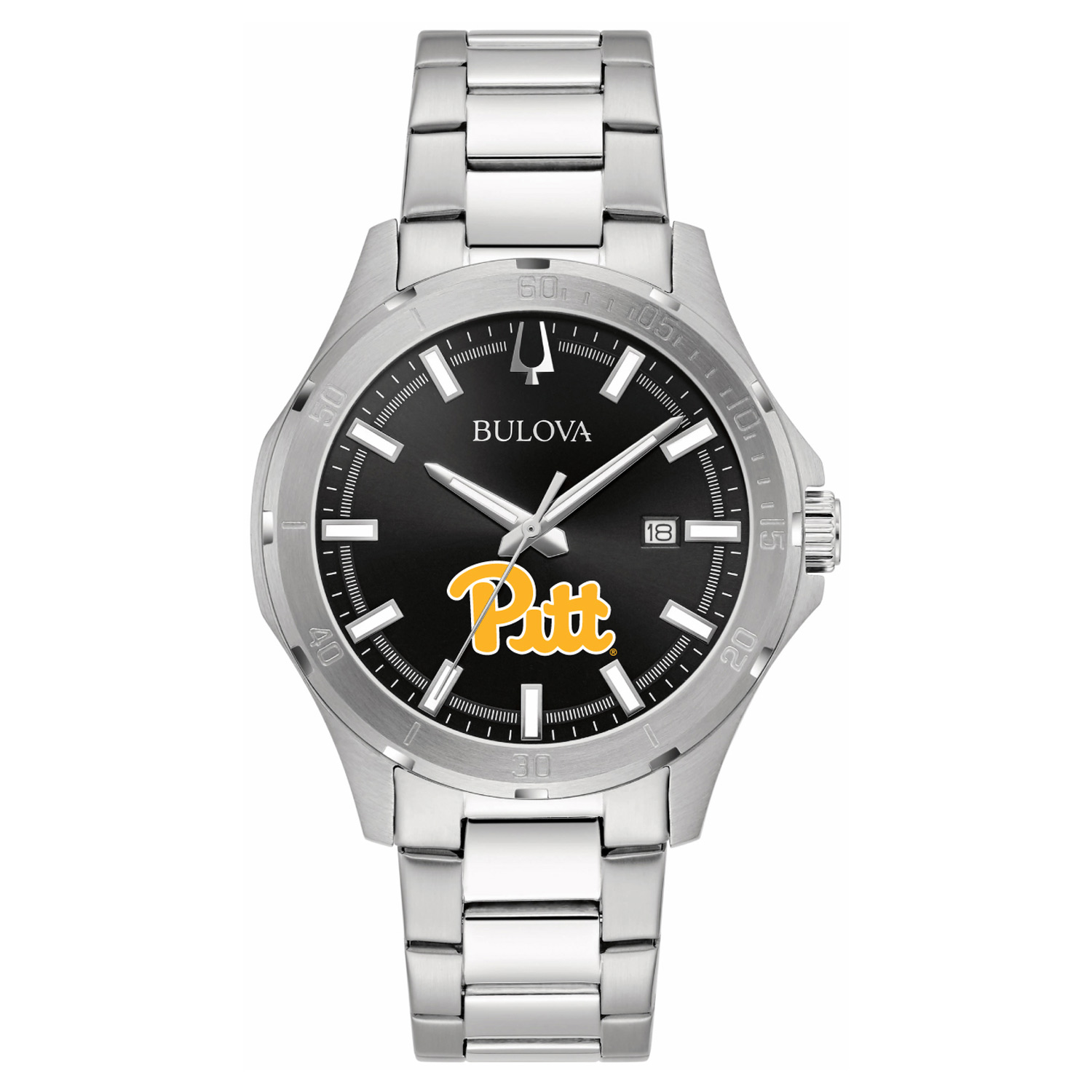 Men's Bulova Black Pitt Panthers Stainless Steel Classic Sport Watch