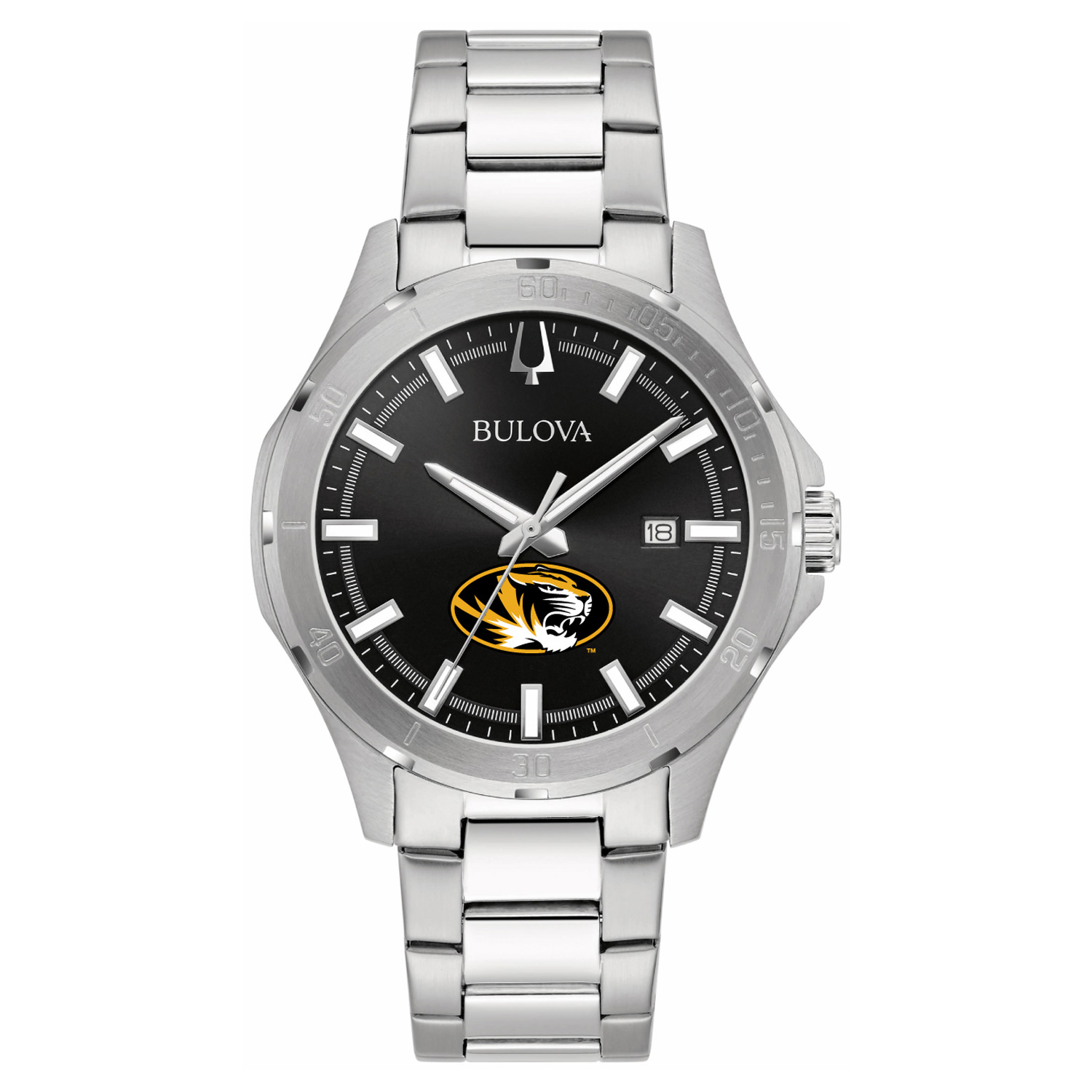 Men's Bulova Black Missouri Tigers Stainless Steel Classic Sport Watch