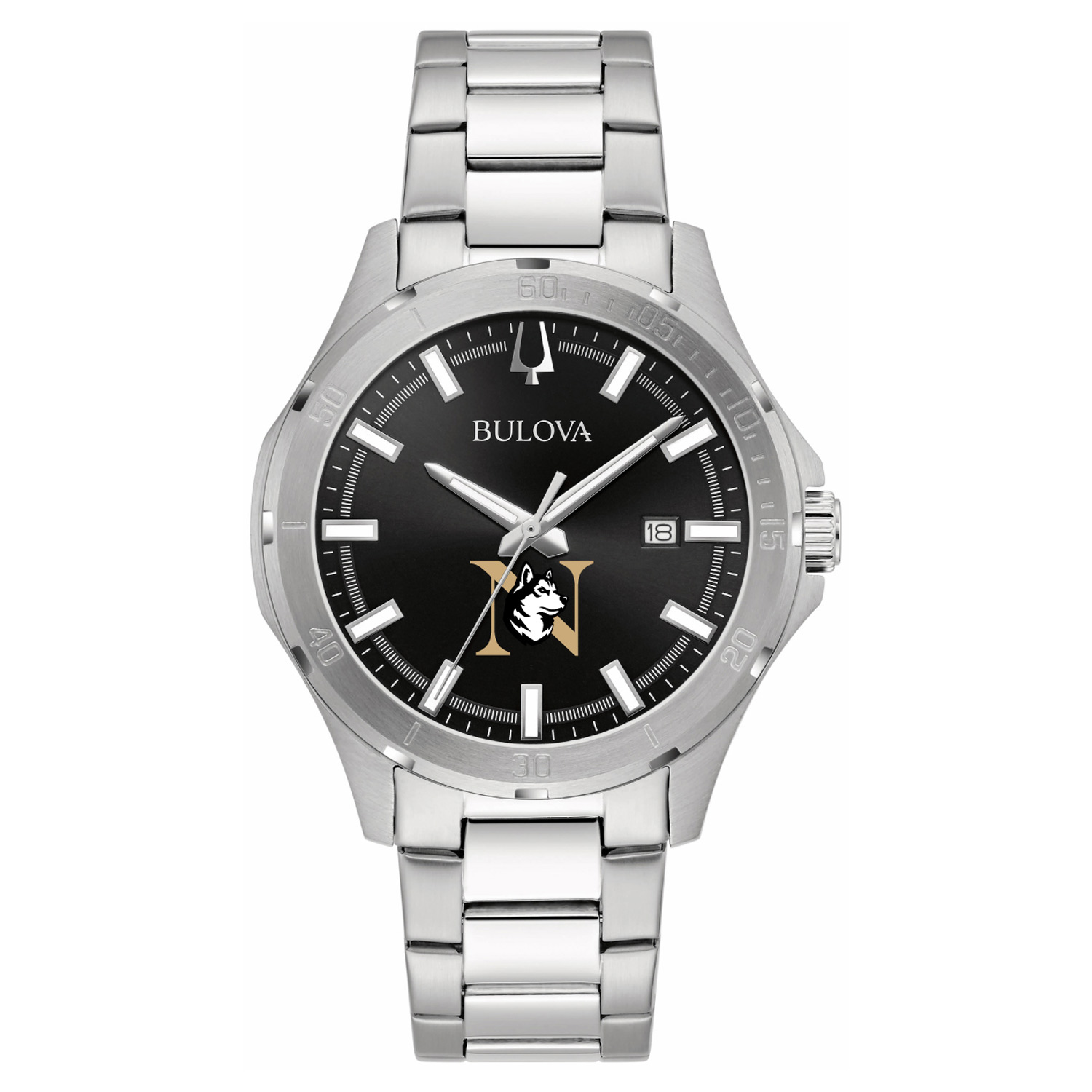 Men's Bulova Black Northeastern Huskies Stainless Steel Classic Sport Watch