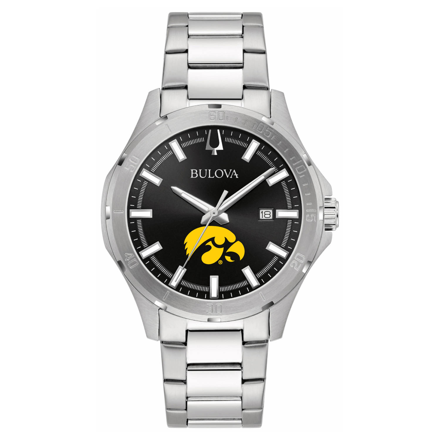 Men’s Bulova Black Iowa Hawkeyes Stainless Steel Classic Sport Watch Men’s Bulova Black Iowa Hawkeyes Stainless Steel Classic Sport Watch