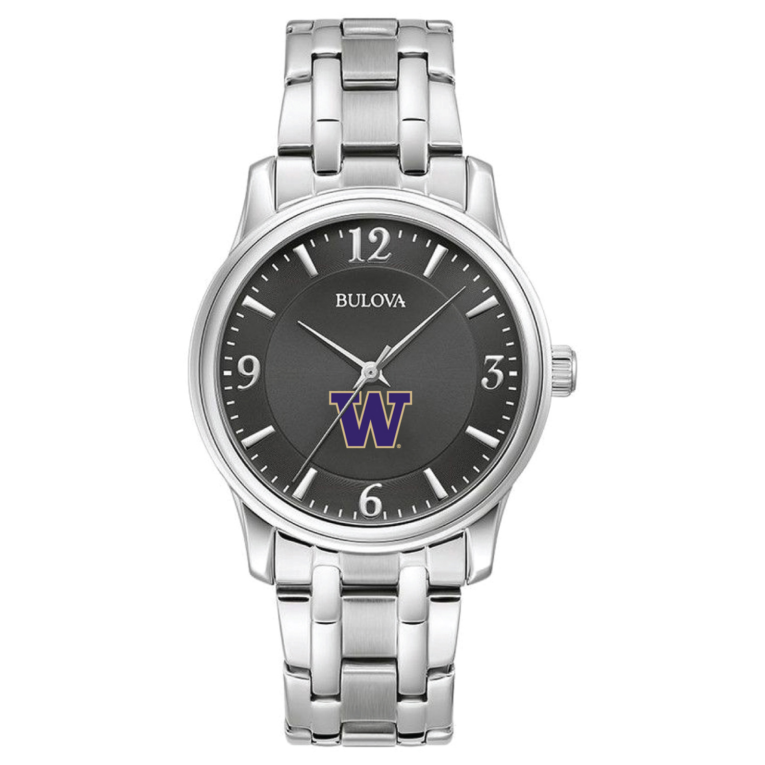 Men's Bulova Black Washington Huskies Stainless Steel Corporate Collection Watch