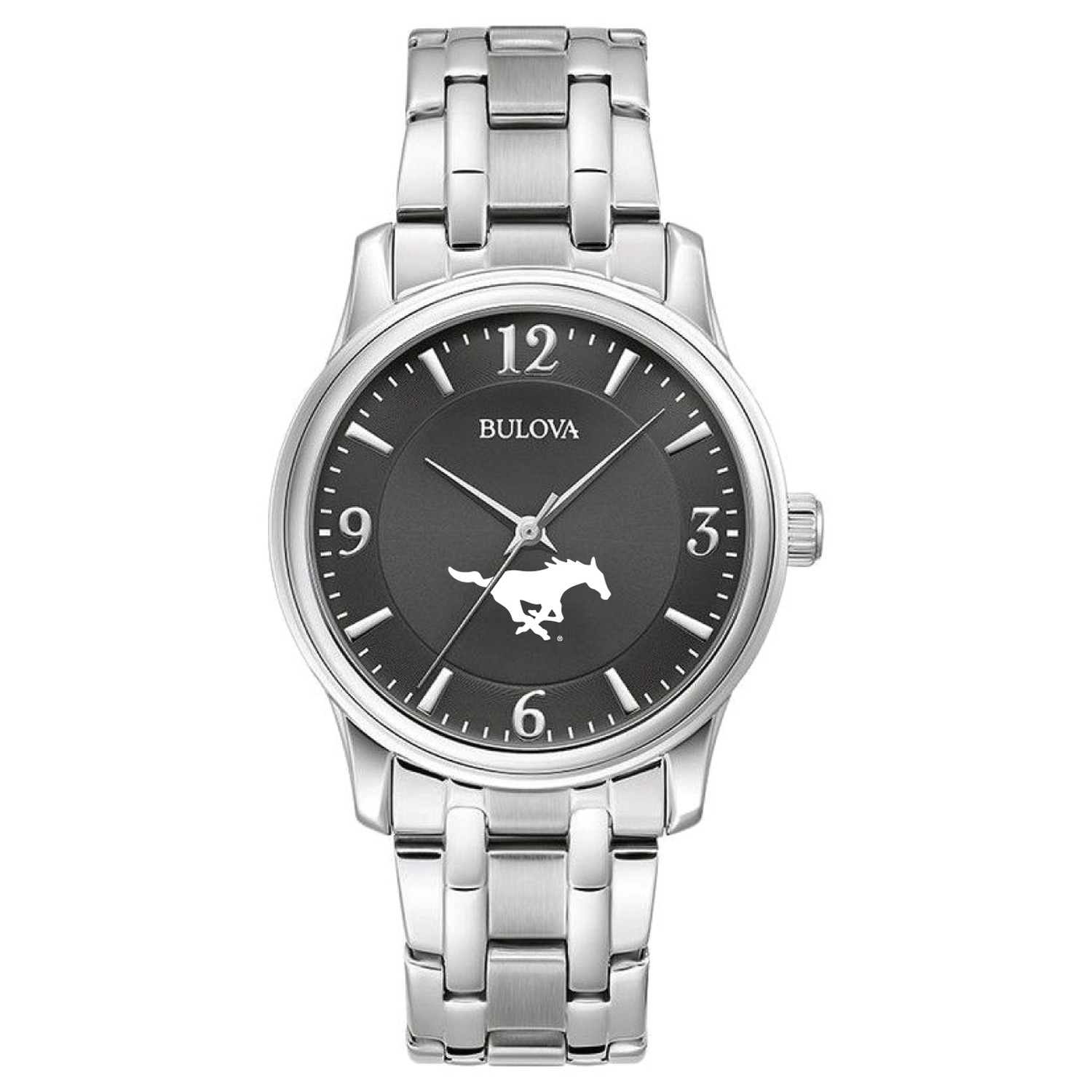 Men's Bulova Black SMU Mustangs Stainless Steel Corporate Collection Watch