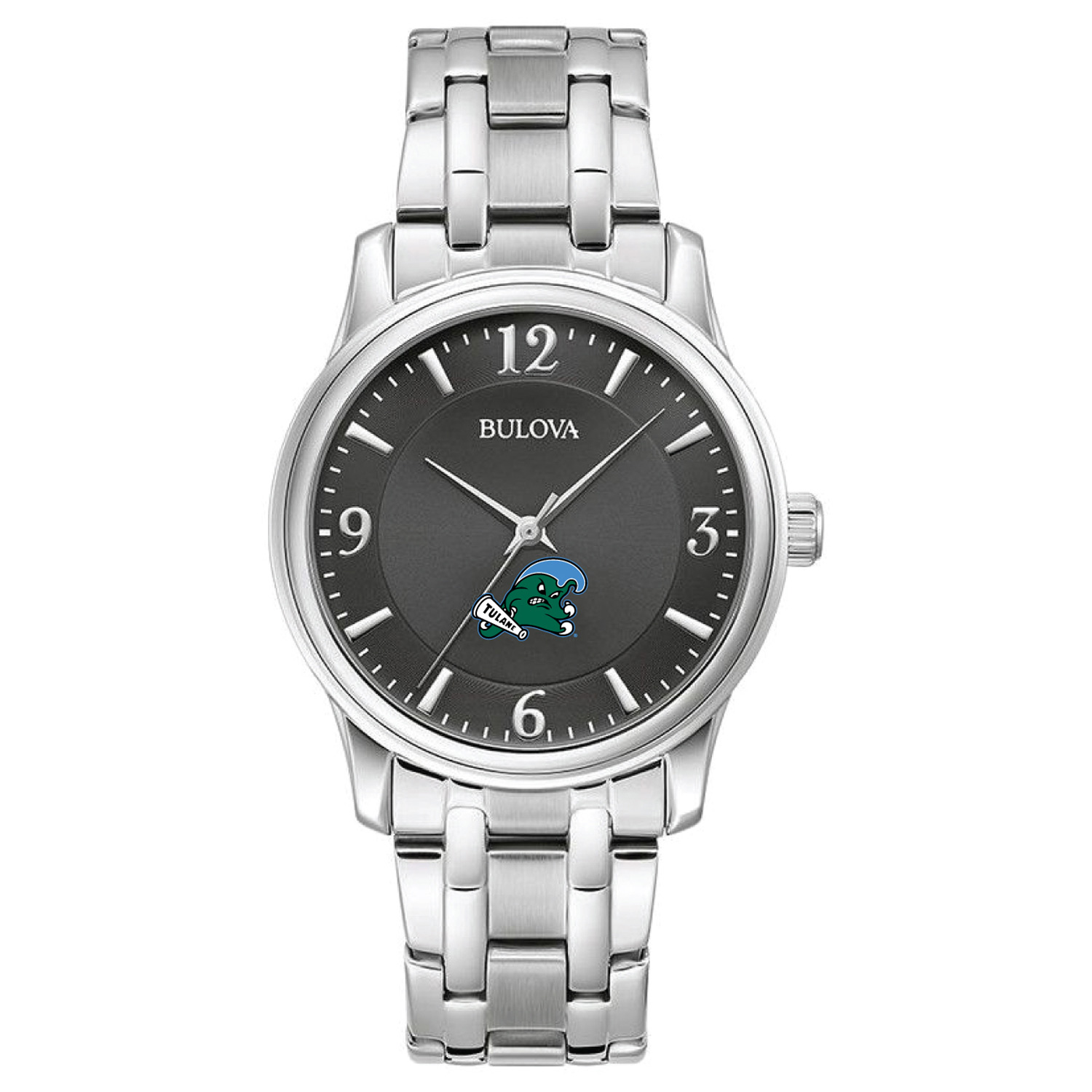 Men's Bulova Black Tulane Green Wave Stainless Steel Corporate Collection Watch