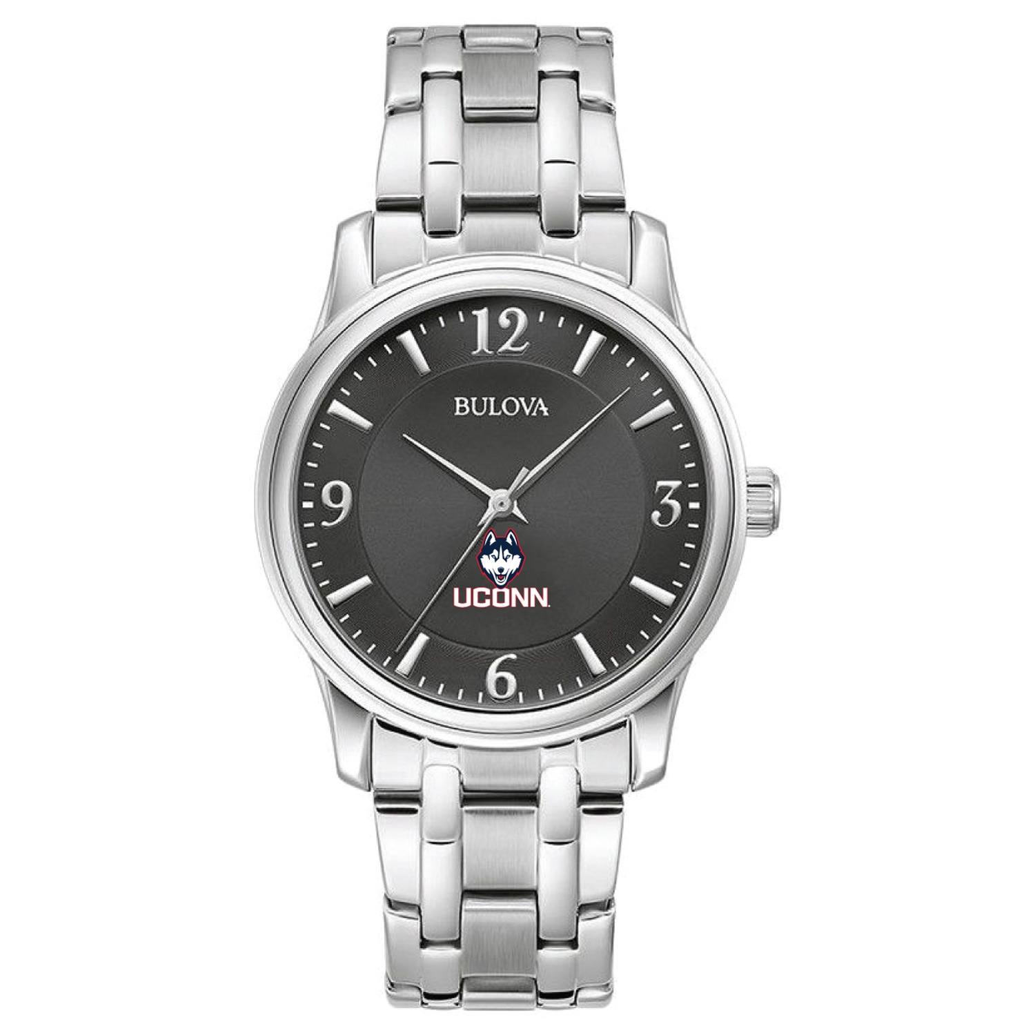 Men's Bulova Black UConn Huskies Stainless Steel Corporate Collection Watch
