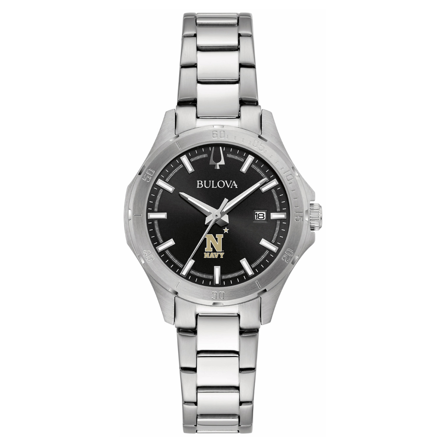 Women's Bulova Black Navy Midshipmen Stainless Steel Sport Classic Watch