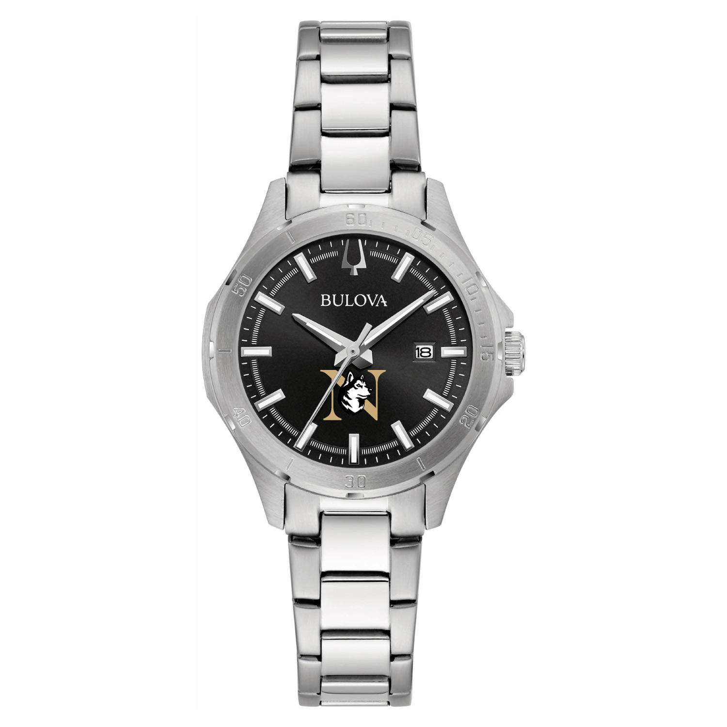 Women's Bulova Black Northeastern Huskies Stainless Steel Sport Classic Watch
