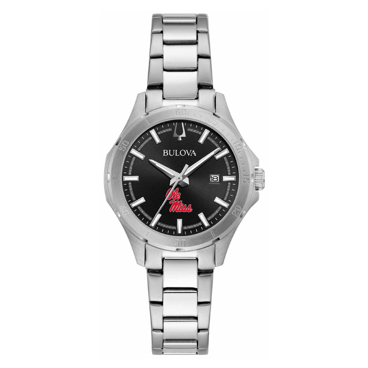 Women's Bulova Black Ole Miss Rebels Stainless Steel Sport Classic Watch