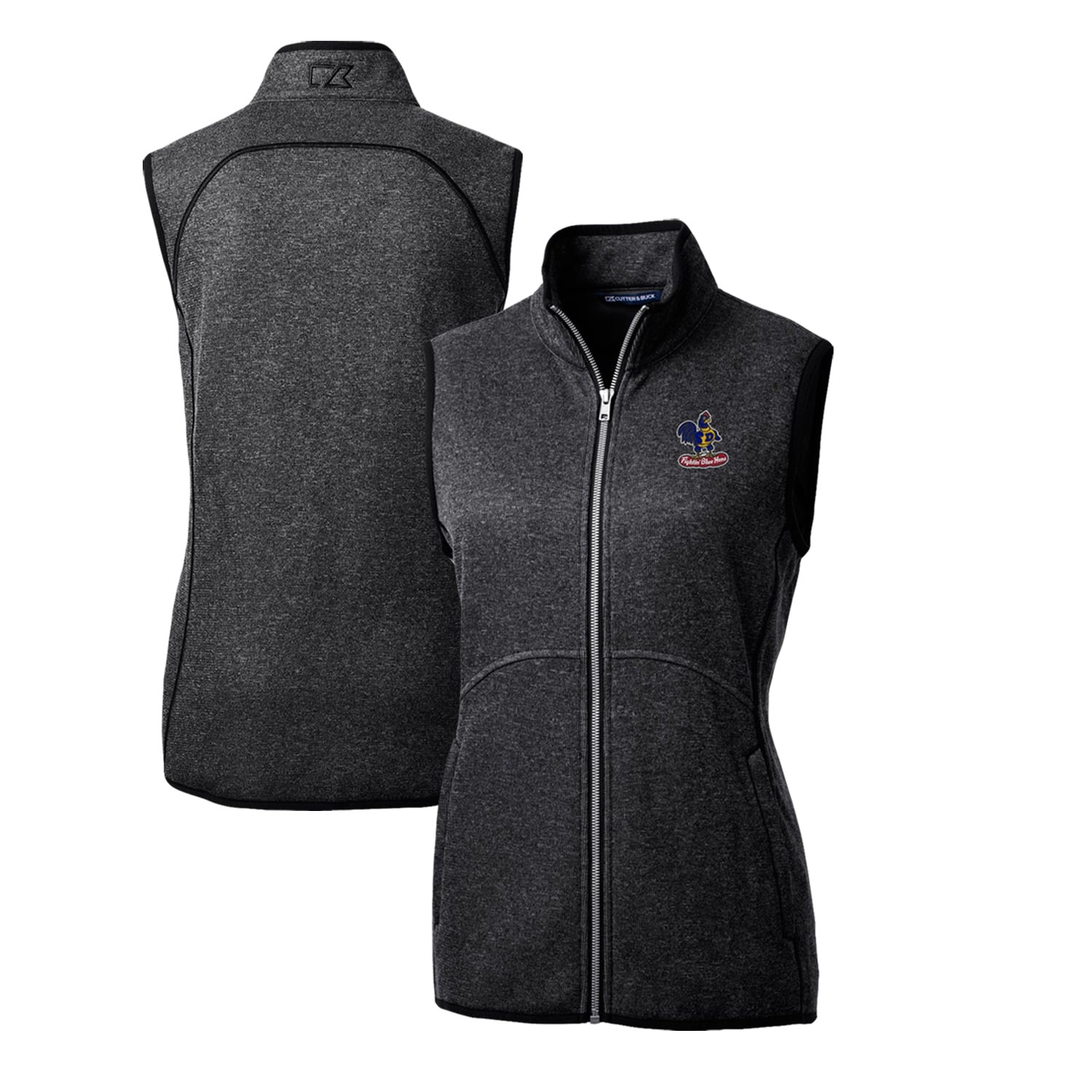 Women's Cutter & Buck Heather Charcoal Delaware Fightin' Blue Hens Mainsail Basic Sweater-Knit Full-Zip Vest