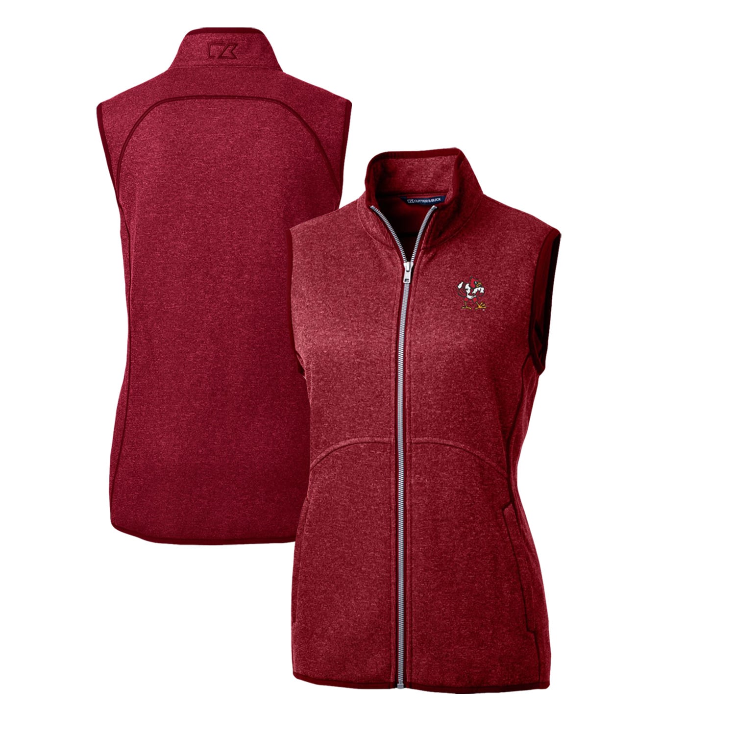 Women's Cutter & Buck Red Louisville Cardinals Mainsail Basic Sweater-Knit Full-Zip Vest